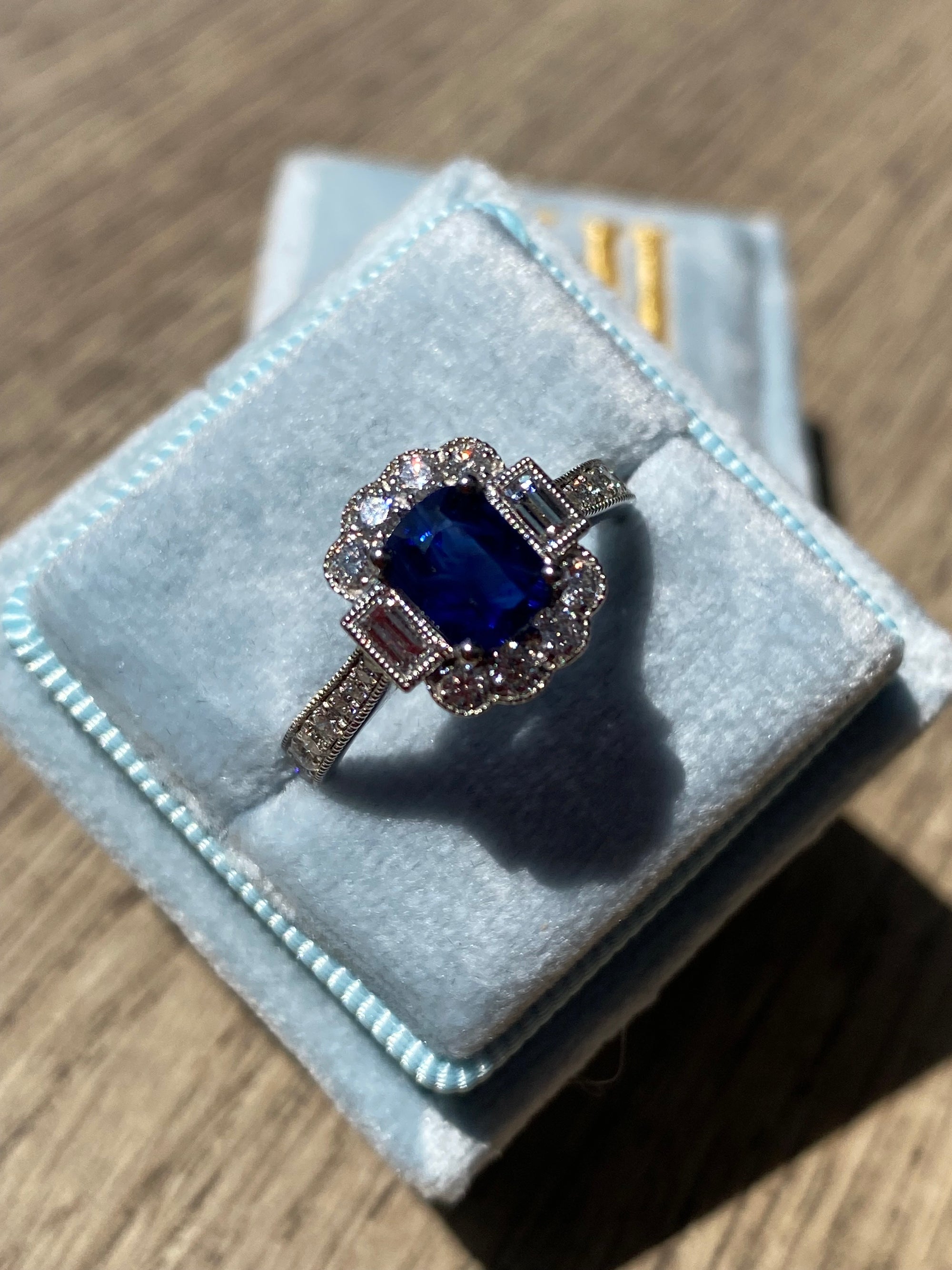 1.66 CTW Blue Ceylon Sapphire and Natural Diamond Ring in Platinum