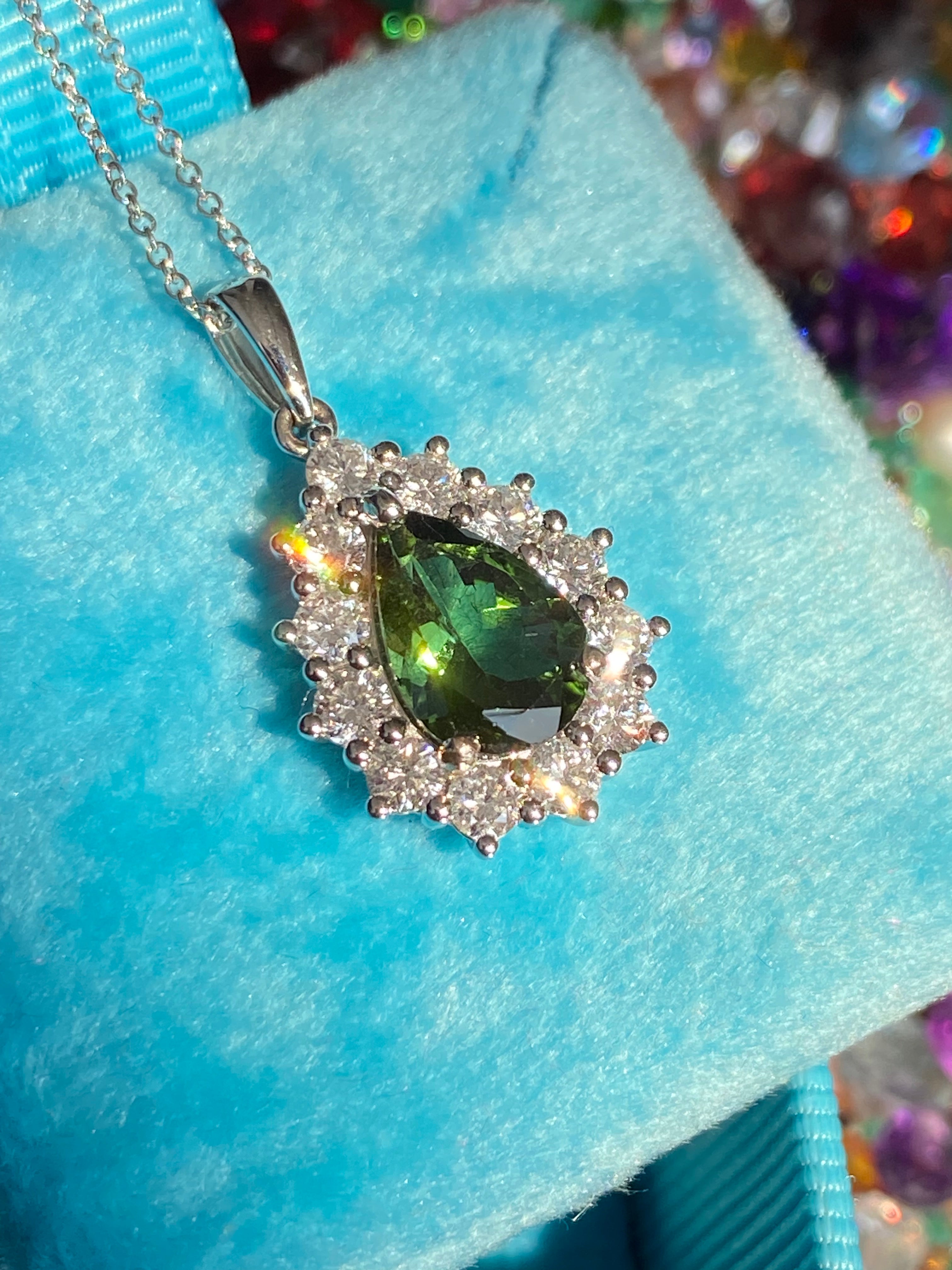 2.61 CTW Green Tourmaline and Natural Diamond Pendant Necklace in 18ct White Gold