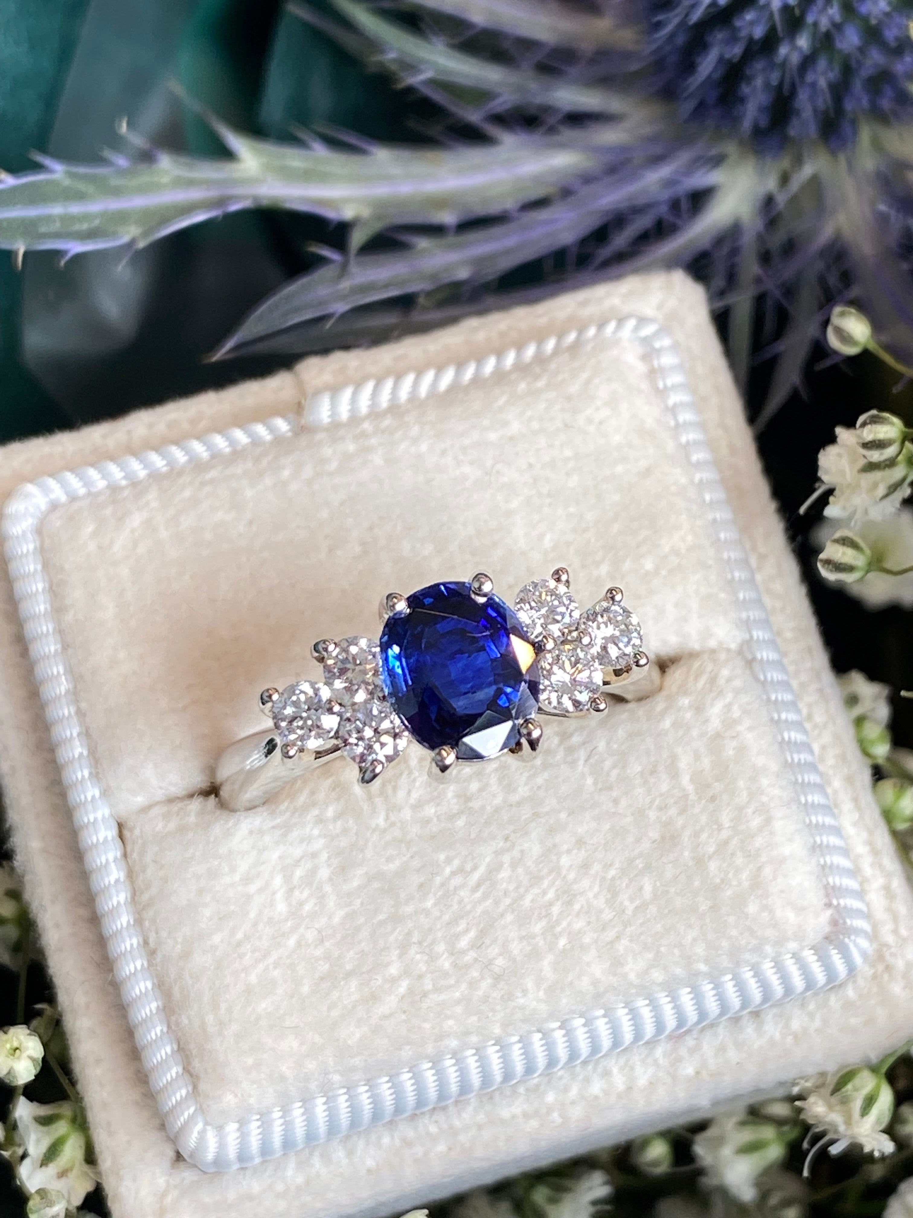 1.92 CTW Blue Ceylon Sapphire and Natural Diamond Trefoil Engagement Ring in Platinum