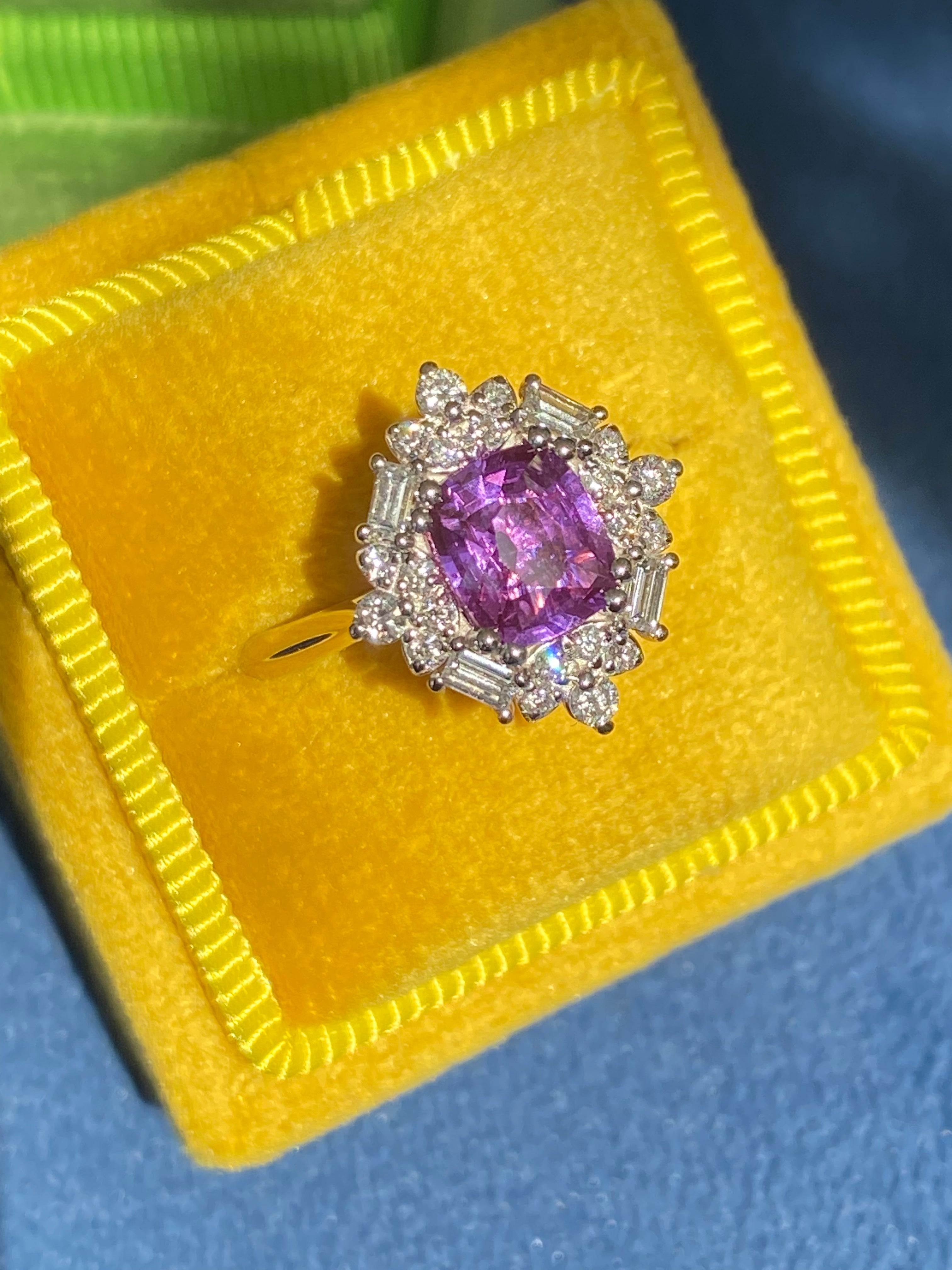 1.20 Carat Purple Sapphire and 0.41ctw Natural Diamond Halo Ring in Platinum