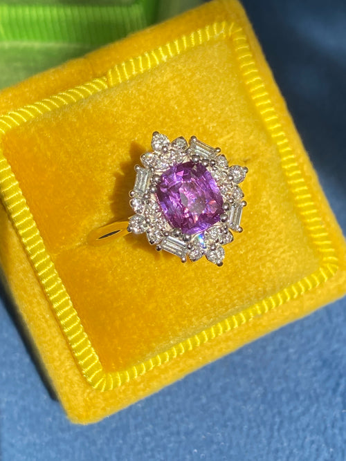 1.20 Carat Purple Sapphire and 0.41ctw Natural Diamond Halo Ring in Platinum