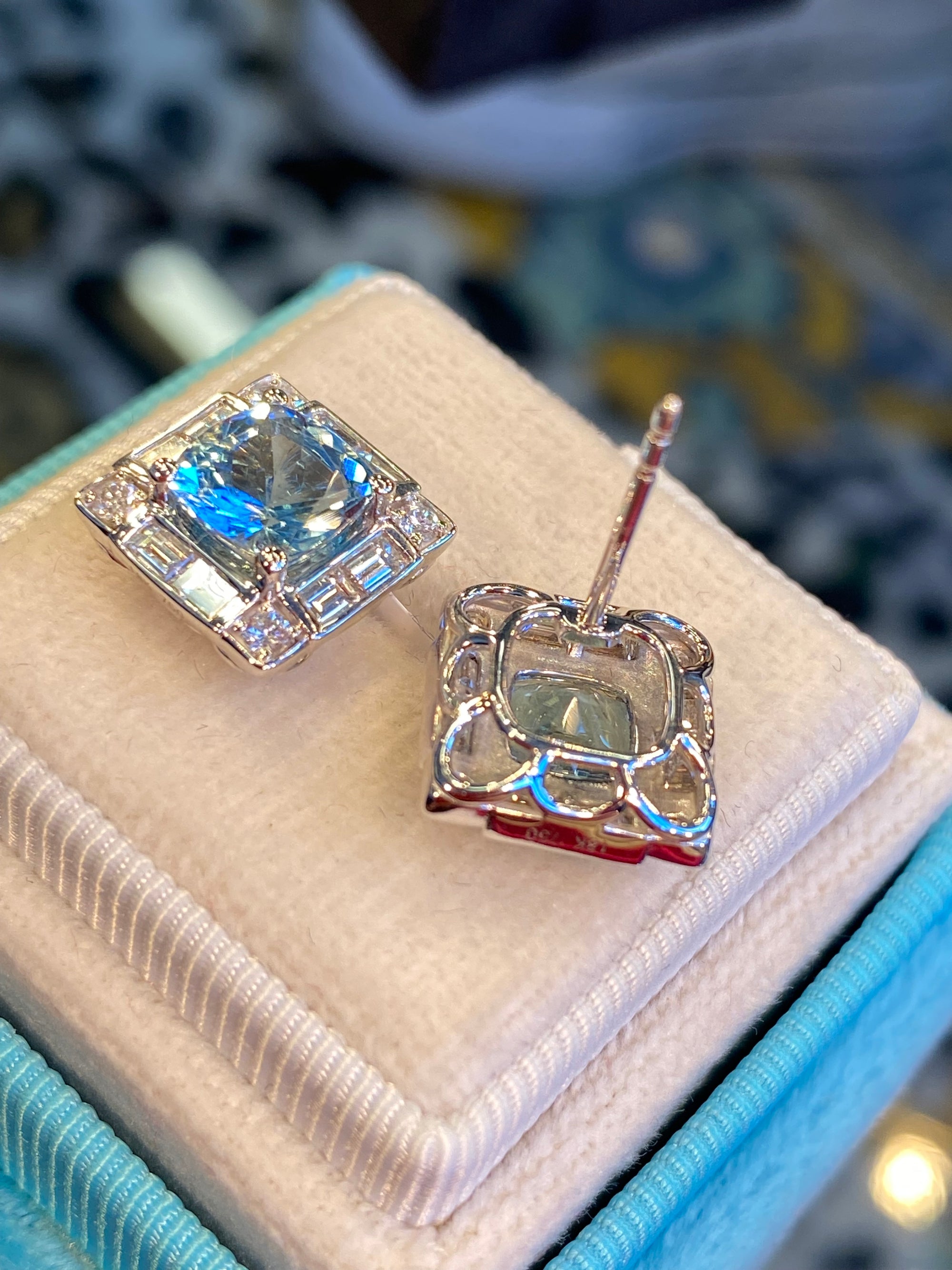 3.63 CTW Aquamarine and Diamond Stud Earrings in 18ct White Gold