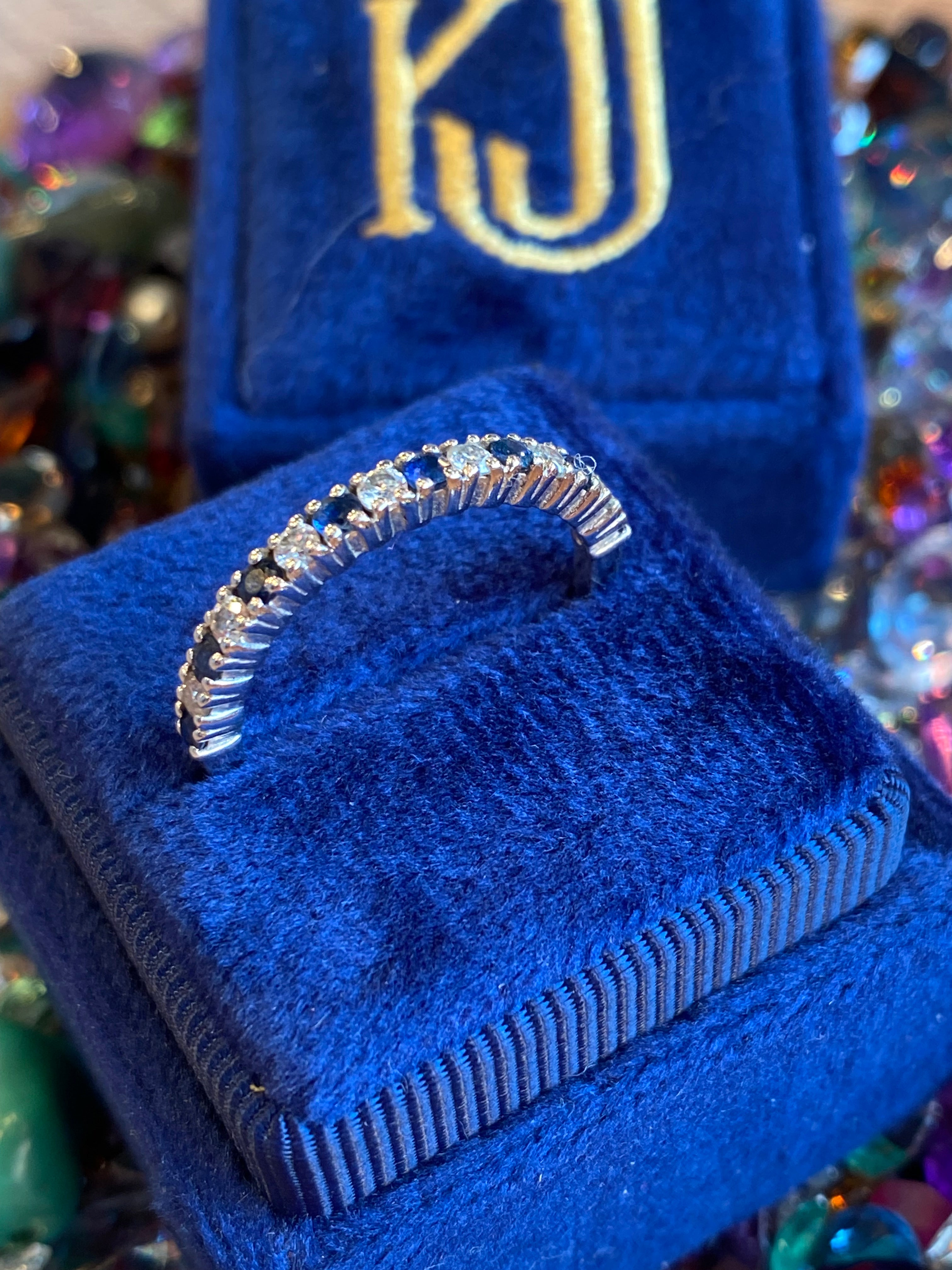 0.47ctw Natural Sapphire and Moissanite Eternity Stacking Ring