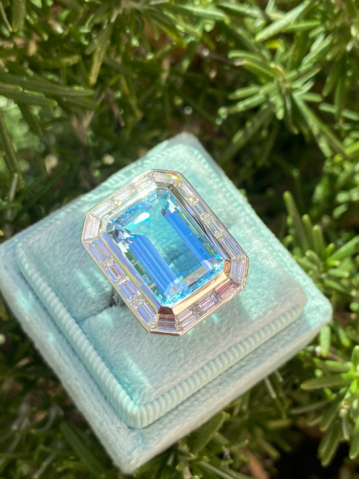 9.98 CTW Santa Maria Aquamarine and Natural Diamond Halo Ring in Platinum