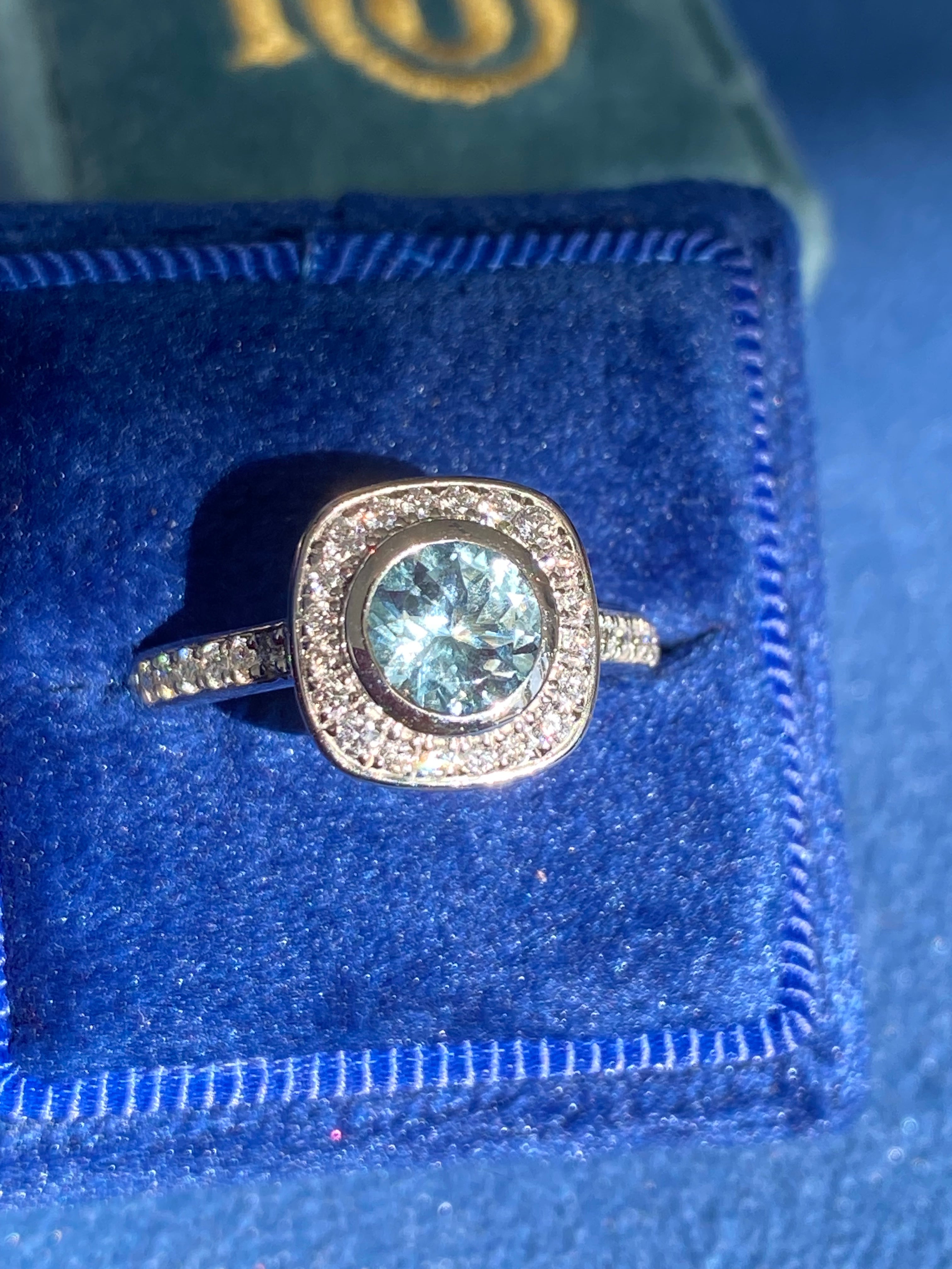 1.11 CTW Aquamarine and Natural Diamond Ring in Platinum