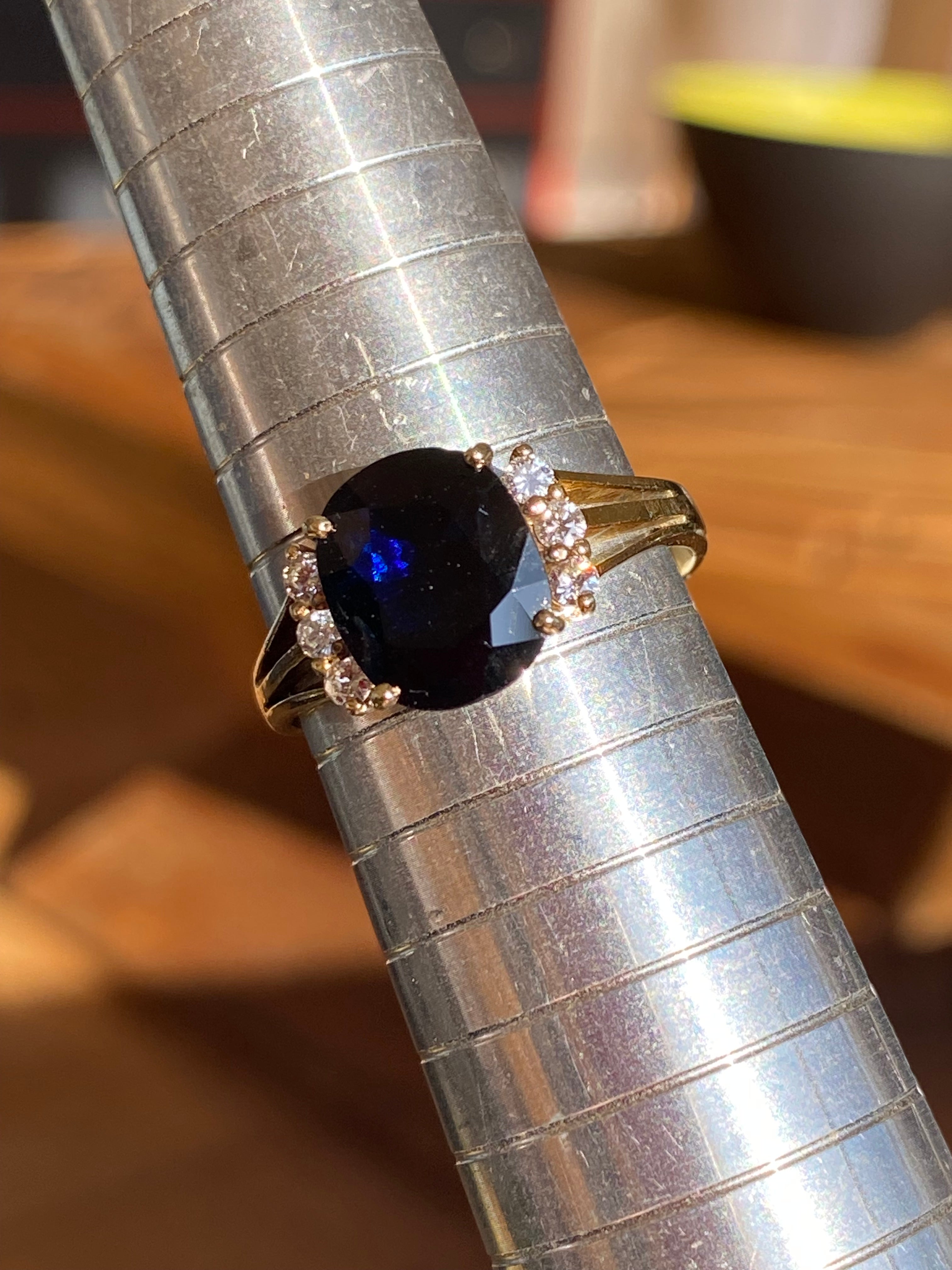 Vintage 3.80 Carat Sapphire and Diamond Ring in 14ct Yellow Gold