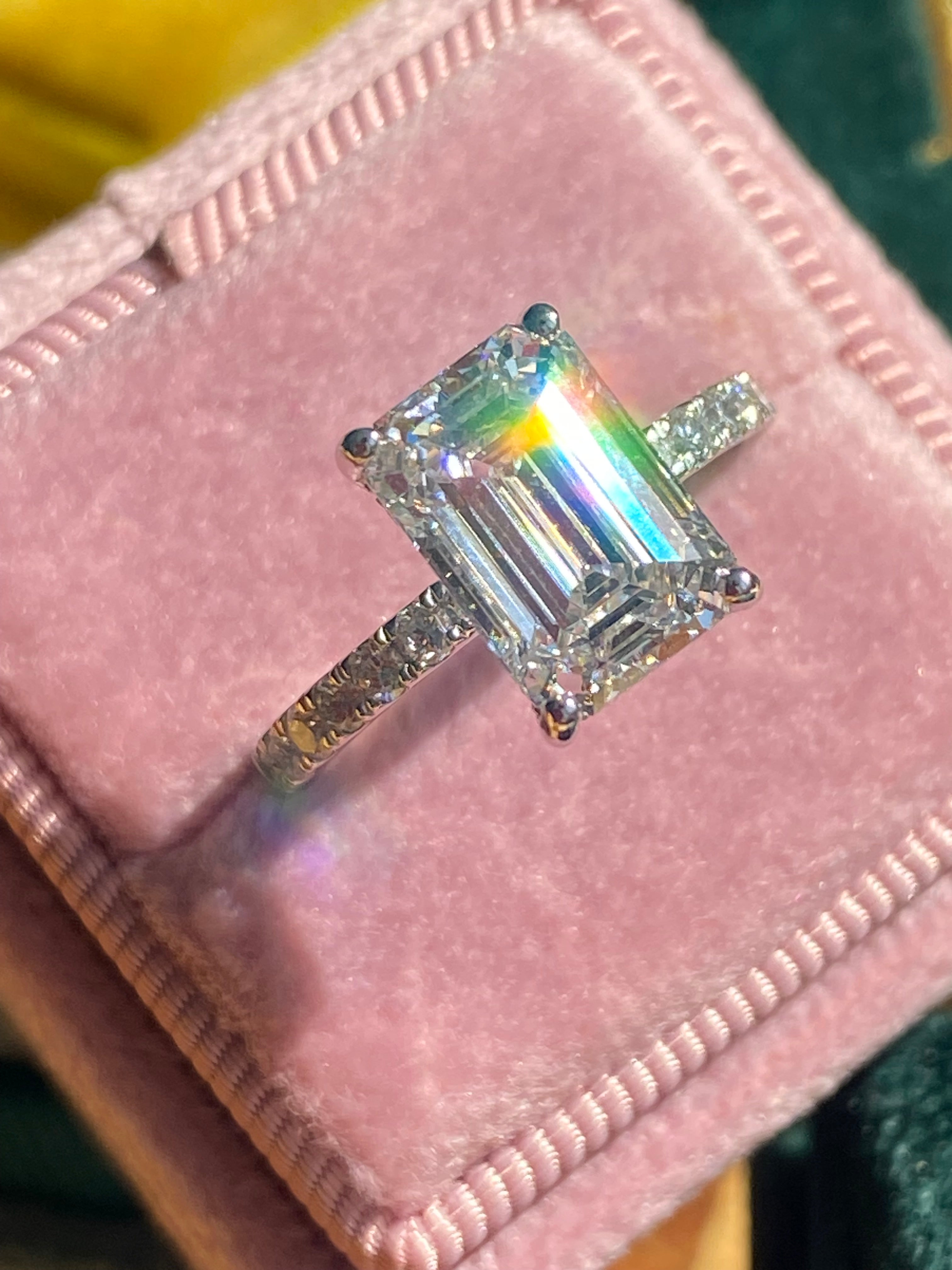 3.04 Carat Emerald Cut D Colour VS1 Lab Diamond Solitaire Engagement Ring in Platinum