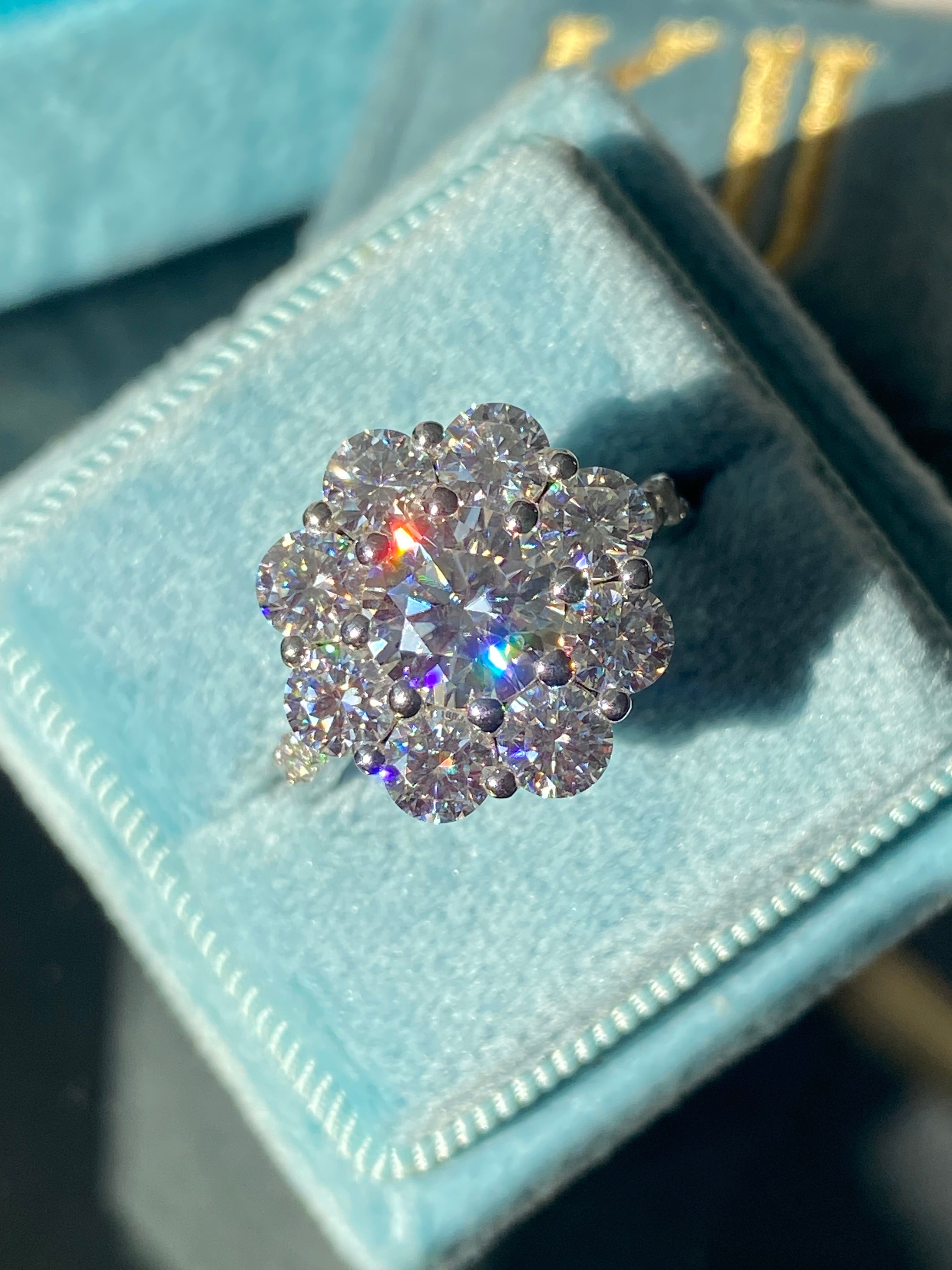 3.38 CTW Moissanite Daisy Halo Engagement Ring in Sterling Silver