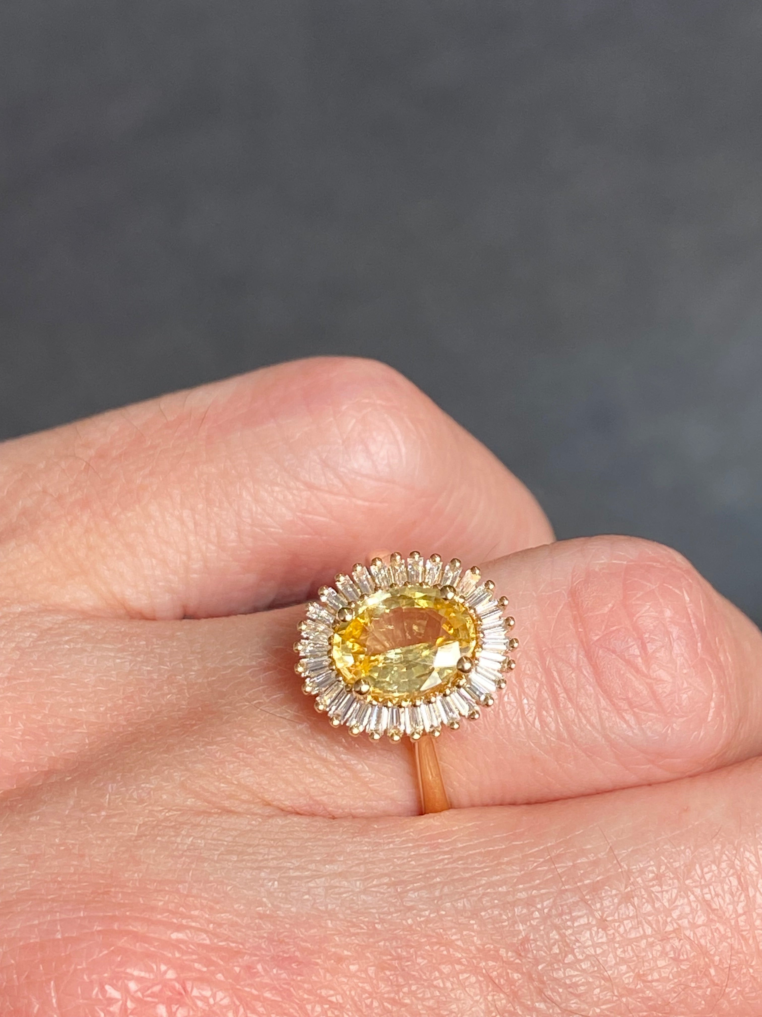 Sunny Starburst Yellow Sapphire in 18ct Yellow Gold Ballerina Halo Ring