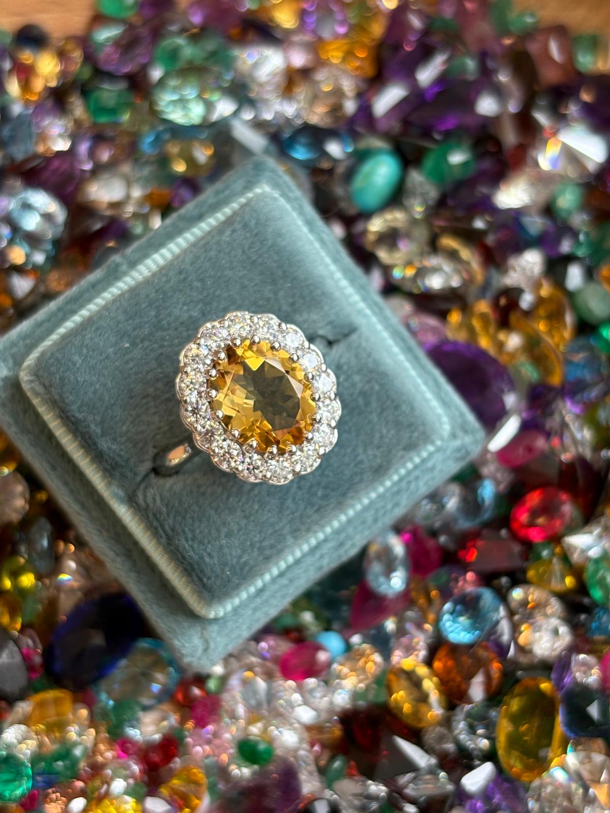 4.50 CTW Oval Cut Citrine and Moissanite Halo Cocktail Ring