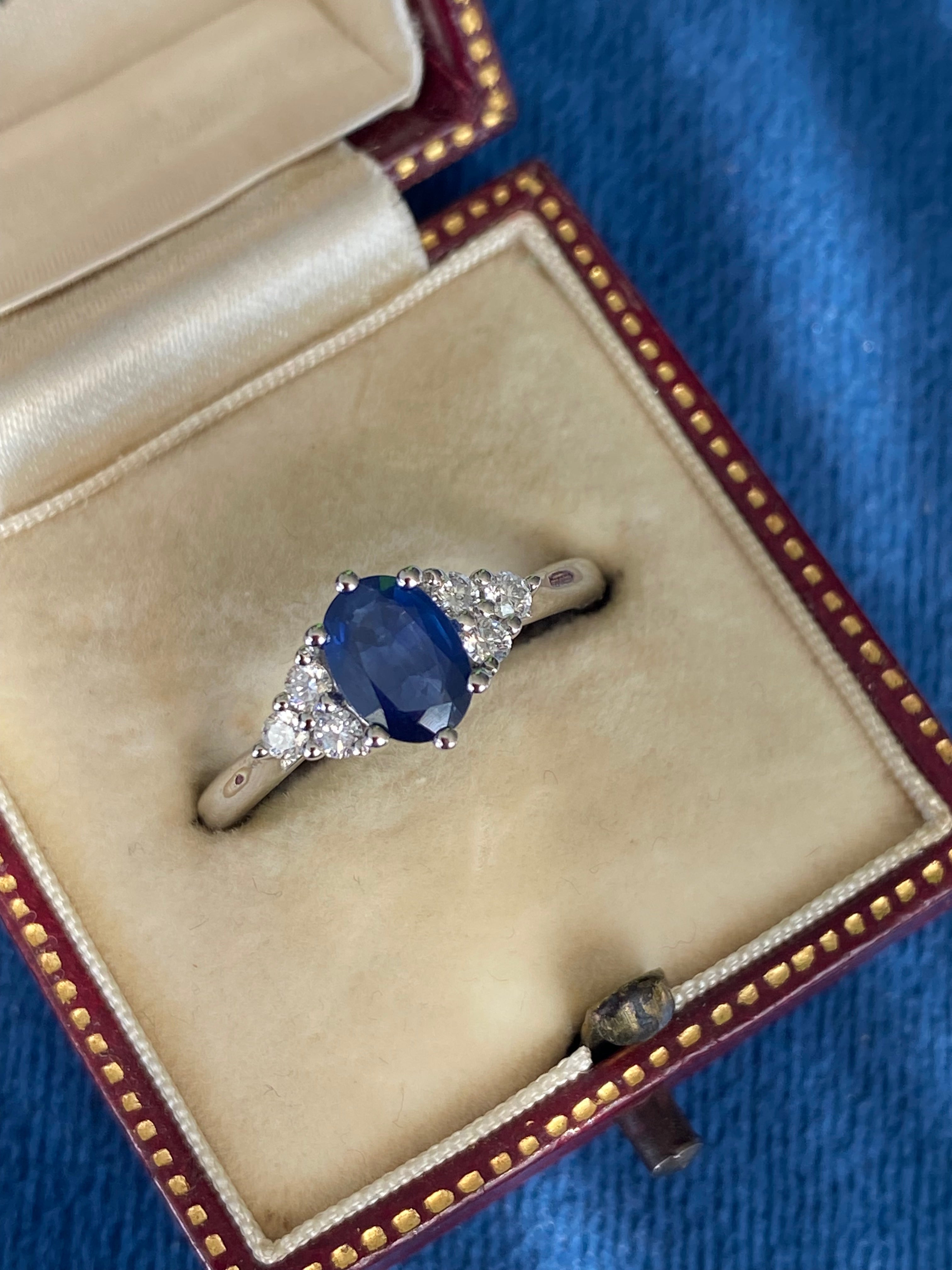 0.95 CTW Sapphire and Natural Diamond Trefoil Three Stone Style Ring in Platinum