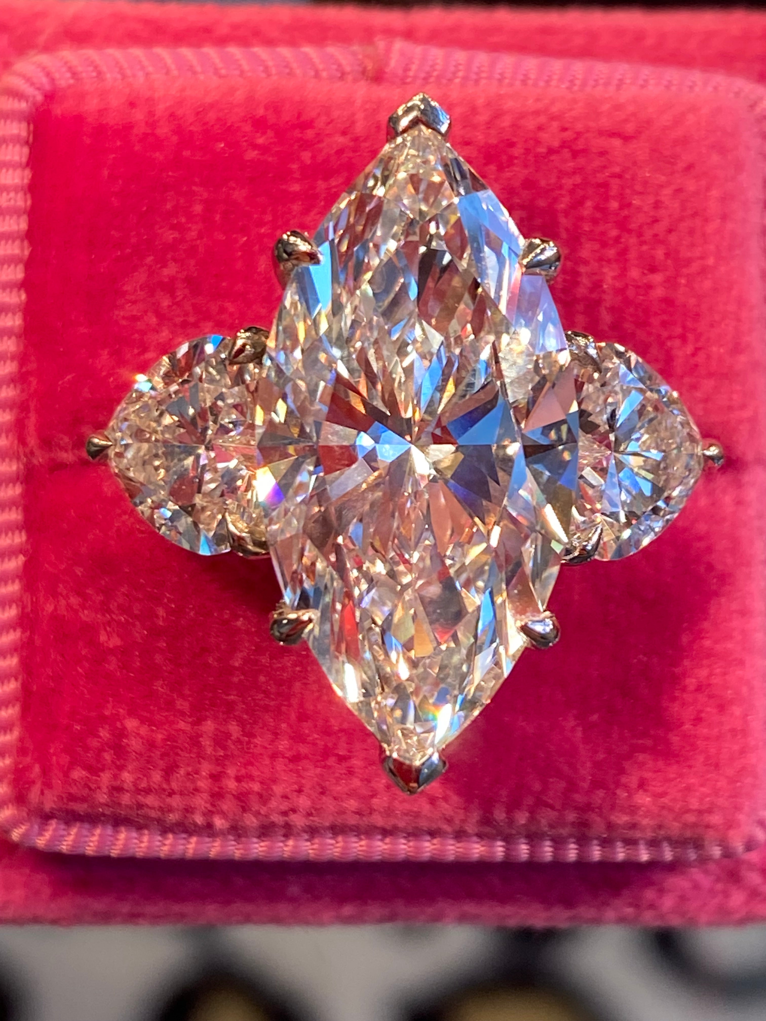 10.00 Carat Marquise Cut + 3.00CTW Heart Cut Lab Diamond Engagement Ring in Platinum