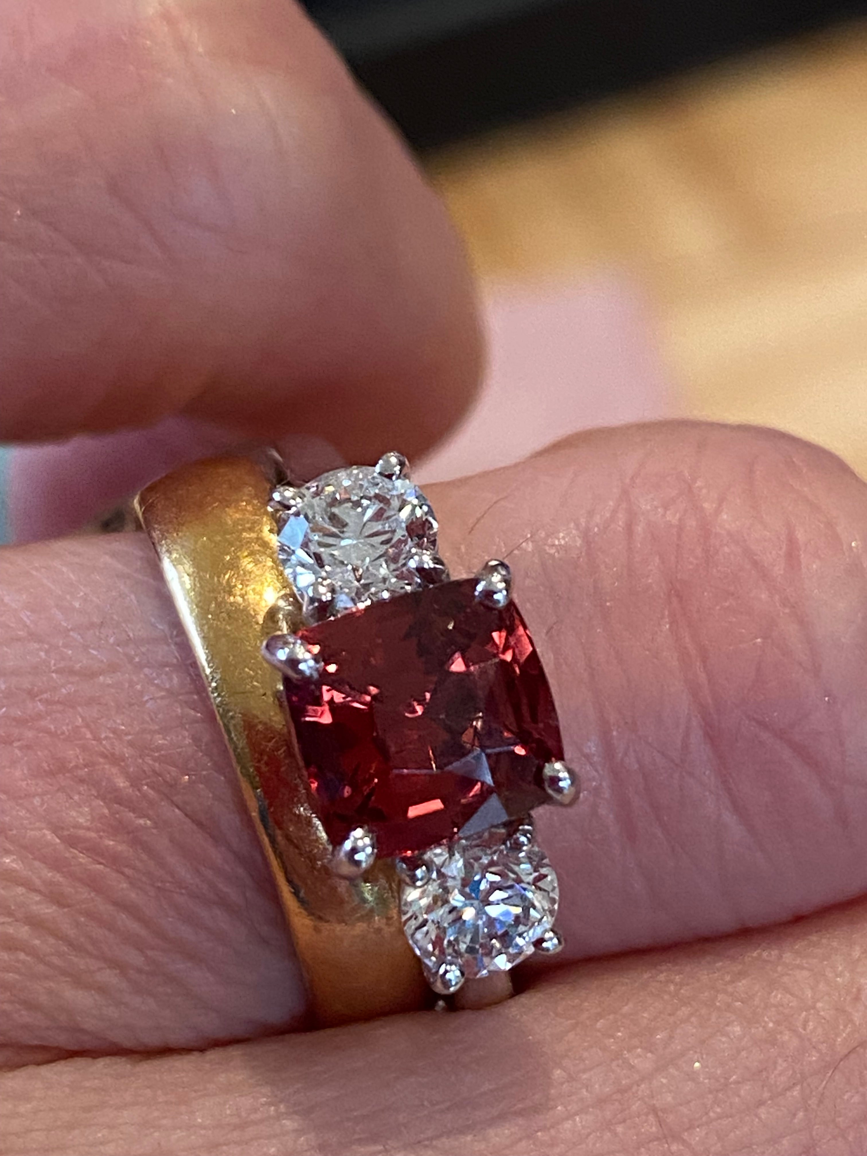 3.28 CTW Rhodolite Garnet and Natural Diamond Three Stone Ring in Platinum