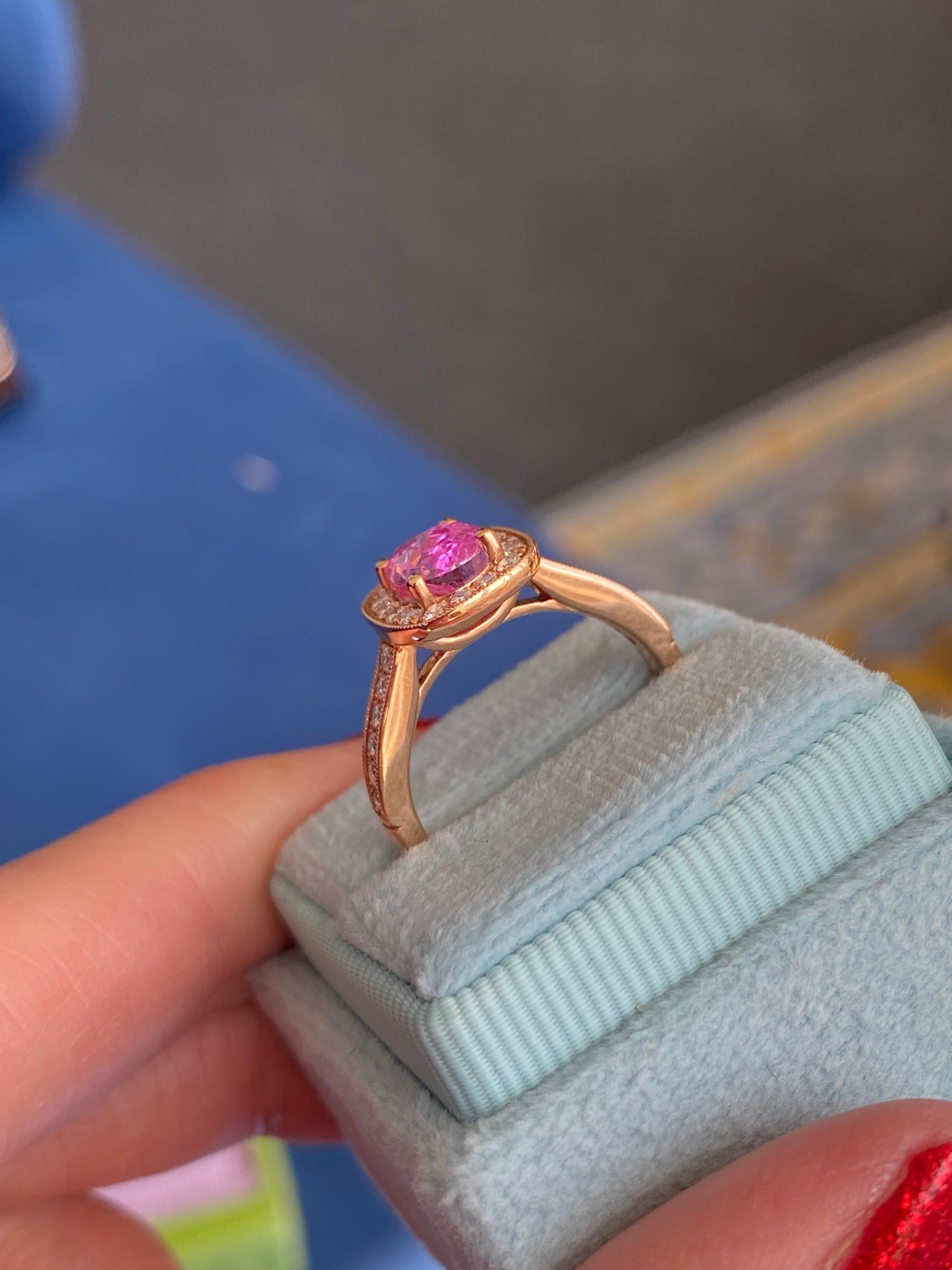 1.60 Carat Pink Sapphire and Natural Diamond Ring in 18ct Rose Gold