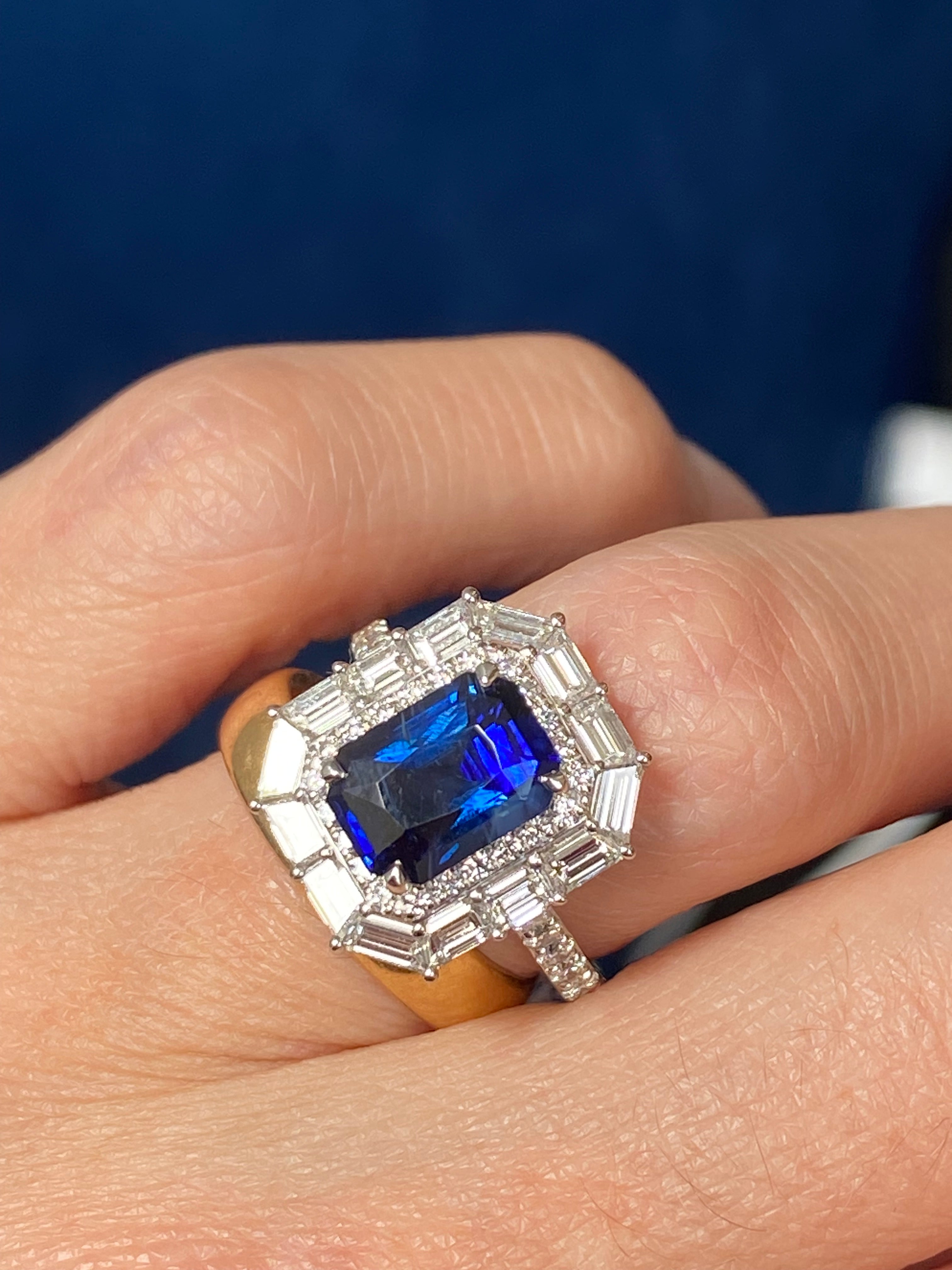 4.58 CTW Ceylon Sapphire and Natural Diamond Ring in Platinum