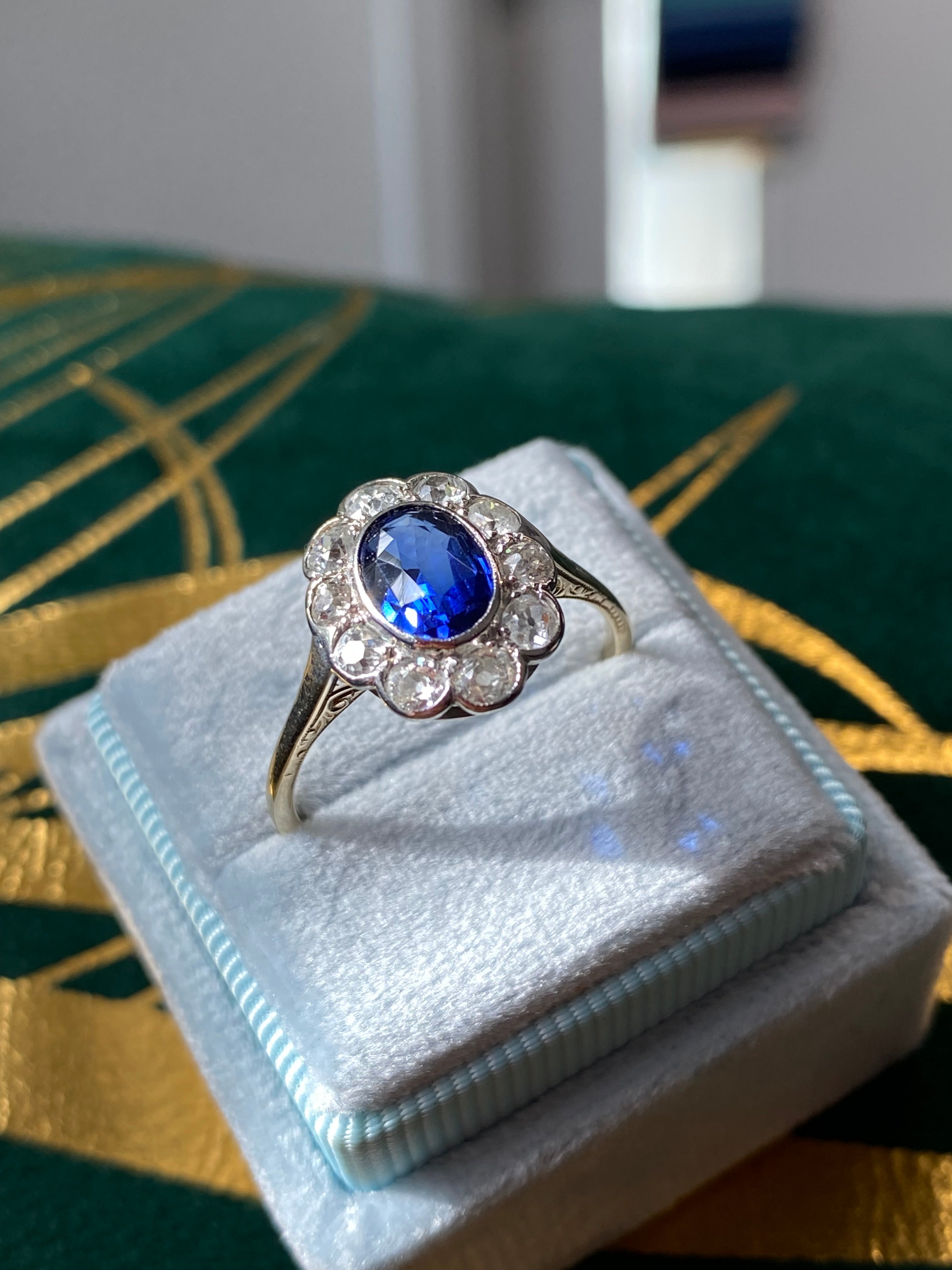 2.00 CTW Antique Edwardian Blue Sapphire and Diamond Ring in 18ct Gold