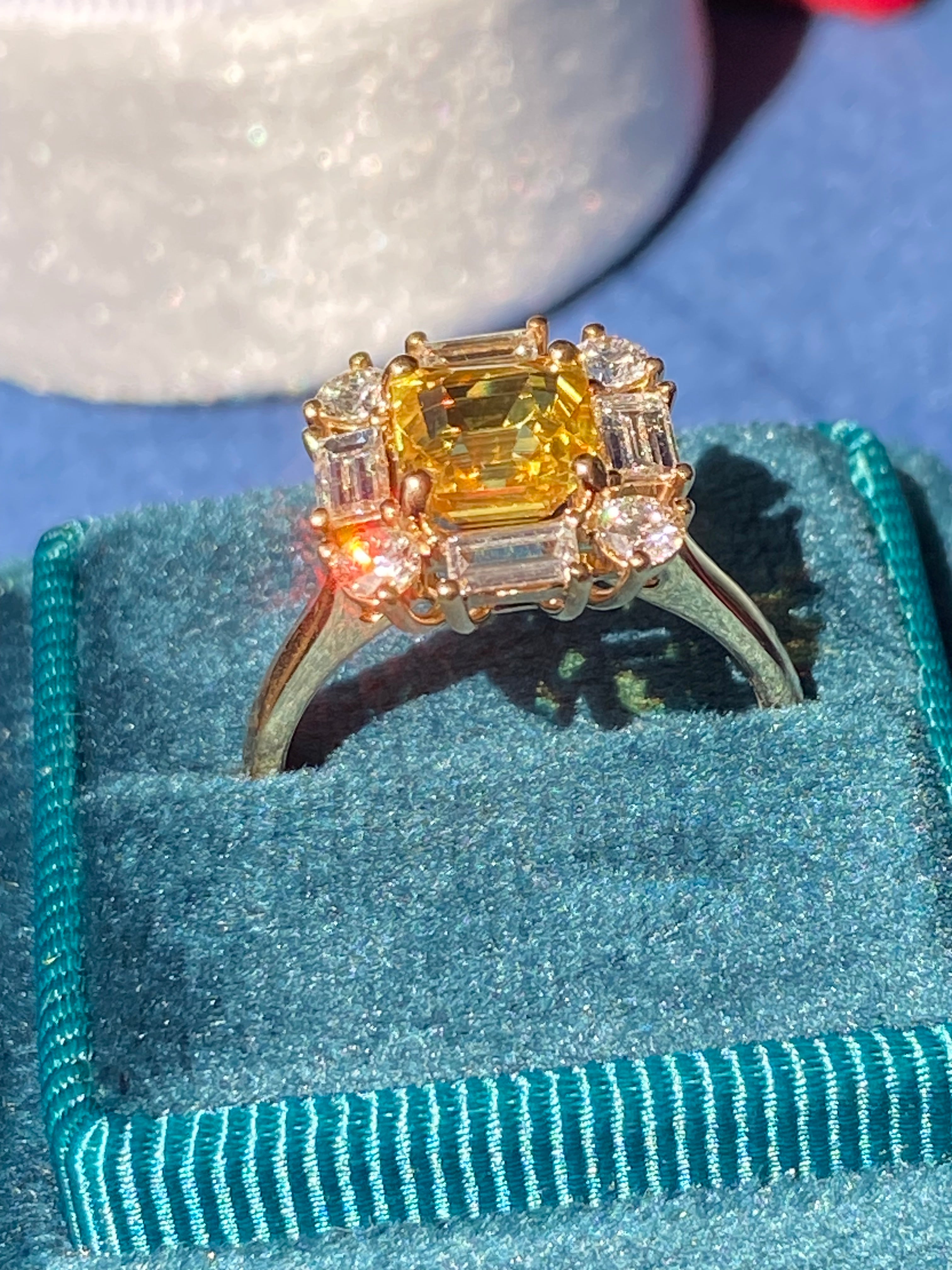 2.26 Carat Yellow Sapphire and 0.92 ctw Natural Diamond Ring in 18ct Yellow Gold