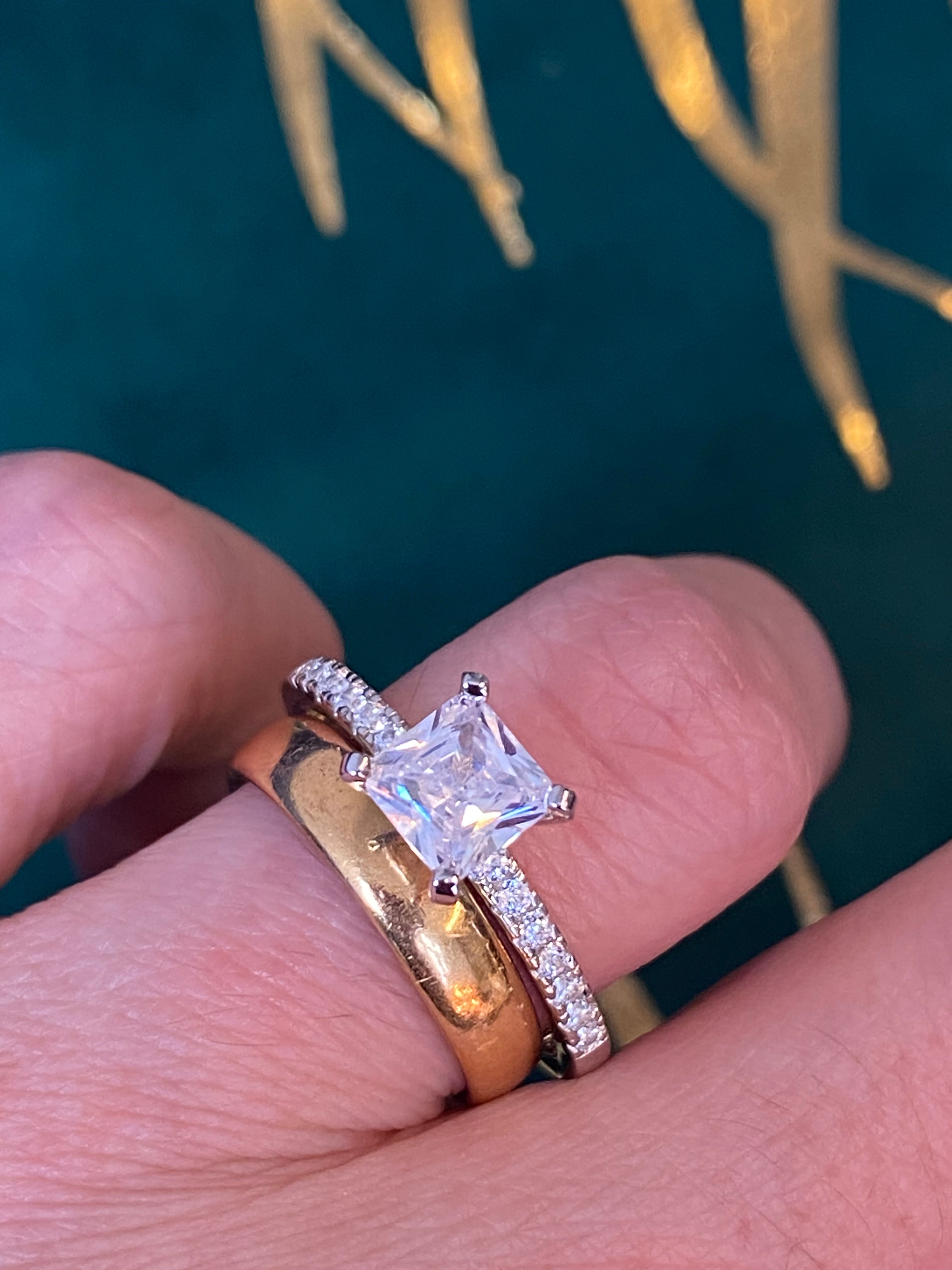 Asscher Cut Solitaire Moissanite Engagement Ring in Sterling Silver