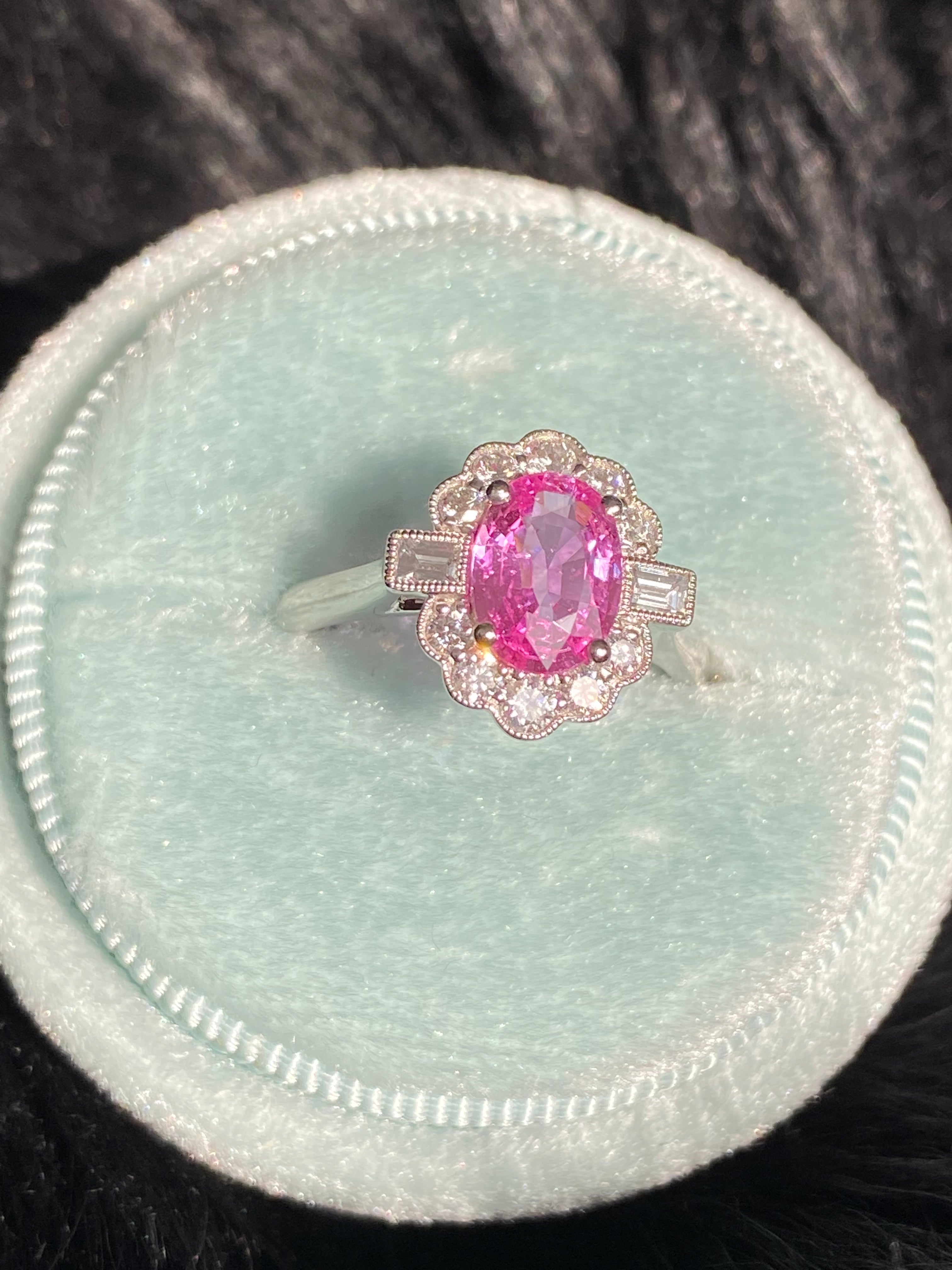 1.76 CTW Pink Sapphire and Diamond Art Deco Style Ring in Platinum