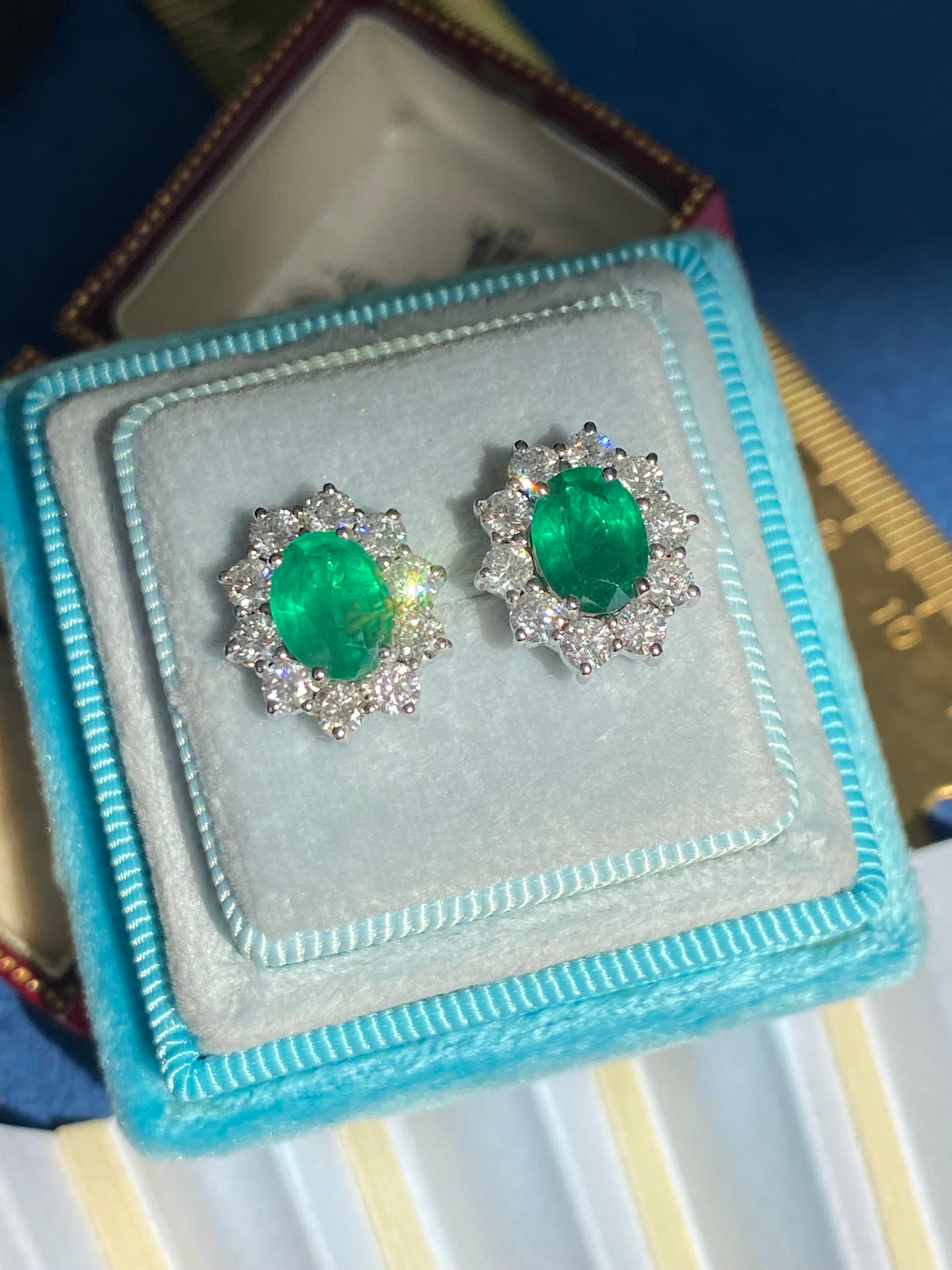 Extraordinary 3.65 CTW Emerald Earrings in 18ct White Gold