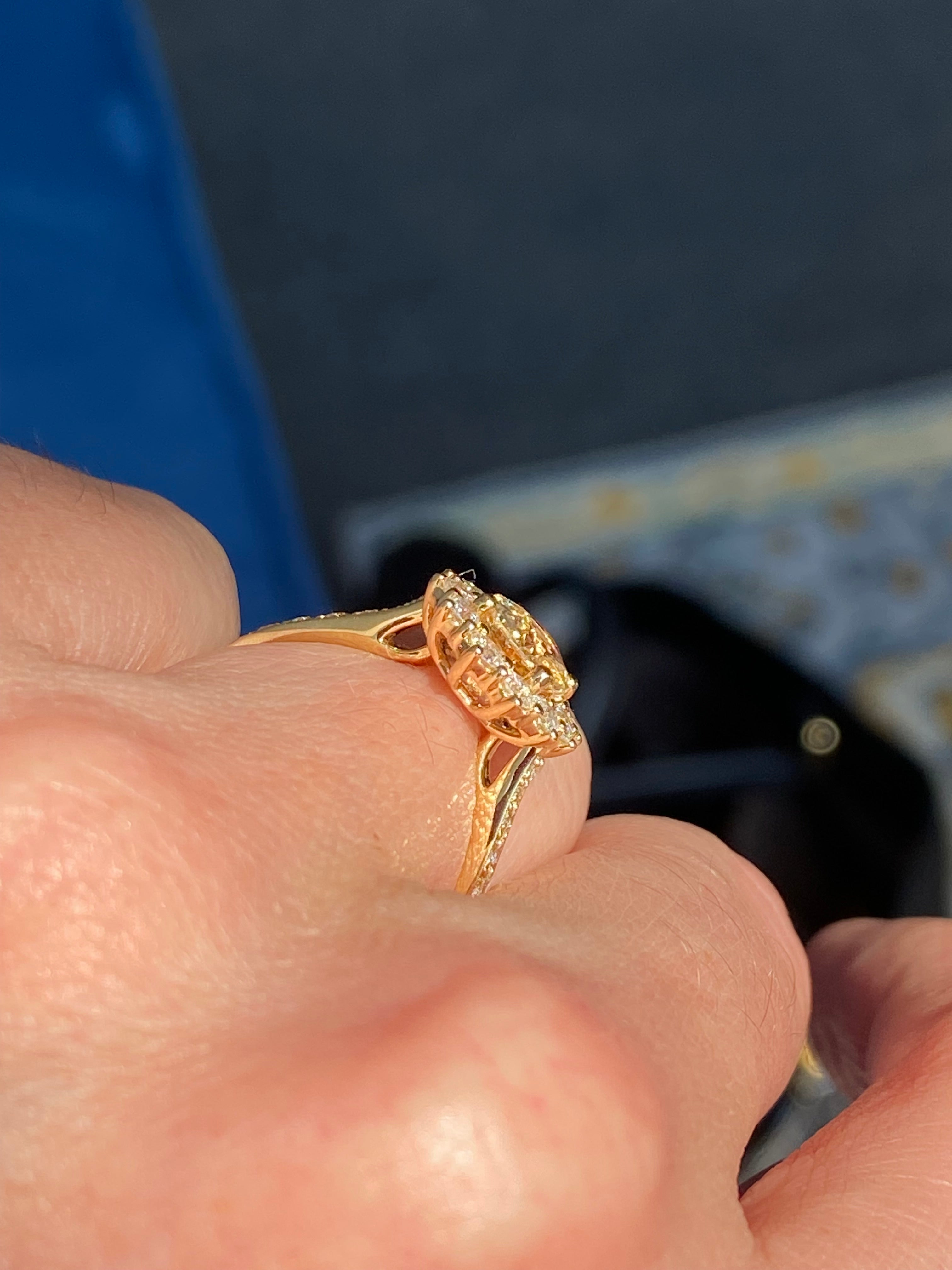 2.24 CTW Peach Sapphire and Natural Diamond Halo Ring in 18ct Yellow Gold