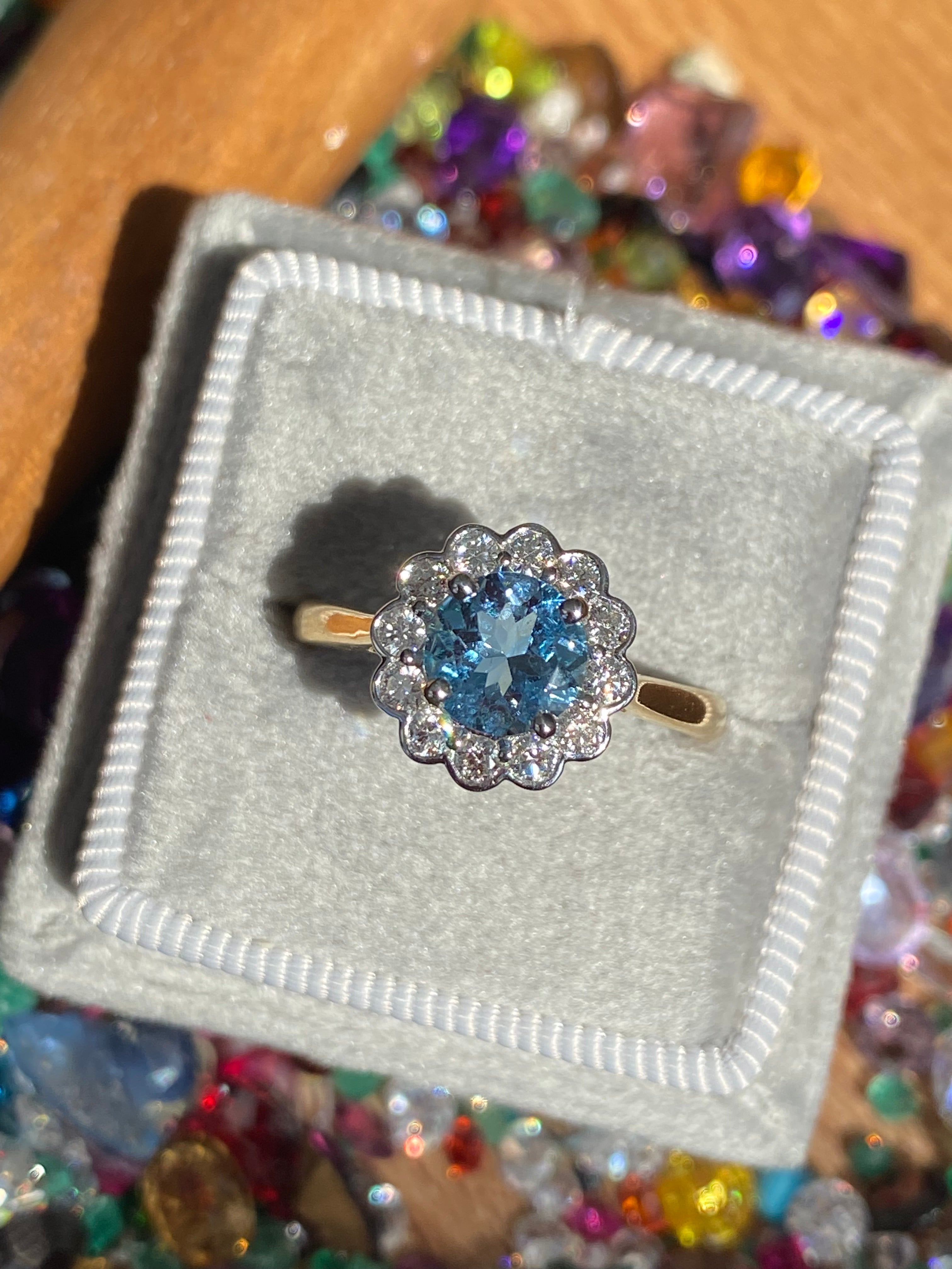 1.24 CTW Aquamarine and Natural Diamond Ring in Platinum and 18ct Yellow Gold