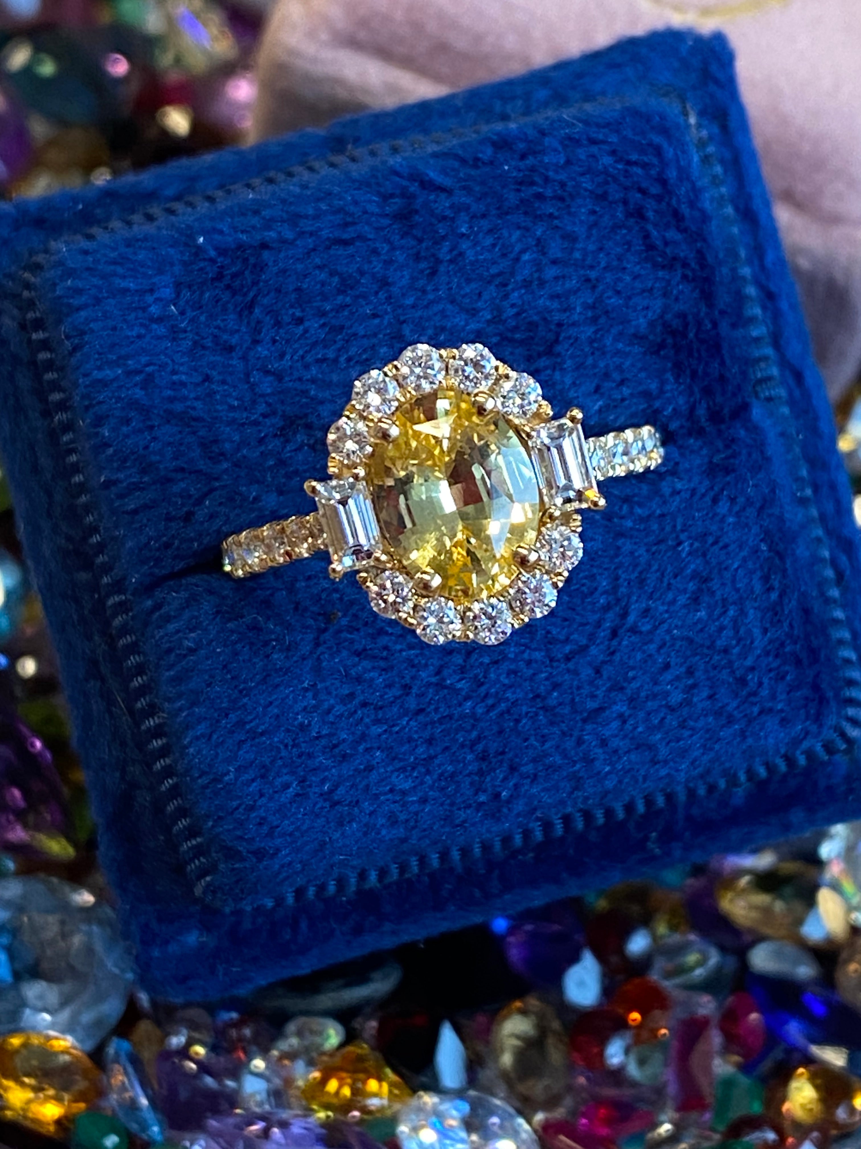 2.44 CTW Yellow Sapphire and Natural Diamond Halo Ring in 18ct Yellow Gold