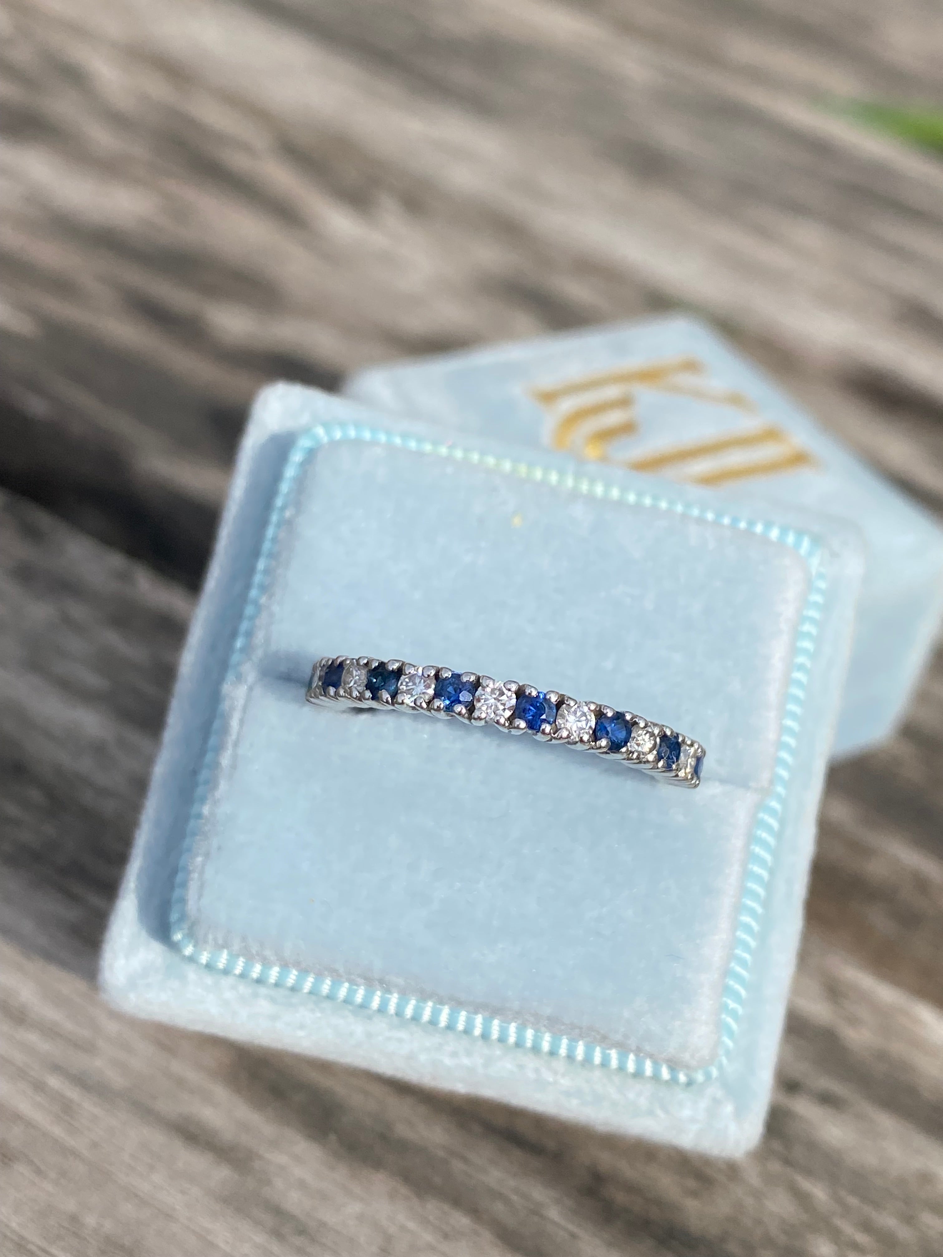 0.47ctw Natural Sapphire and Moissanite Eternity Stacking Ring