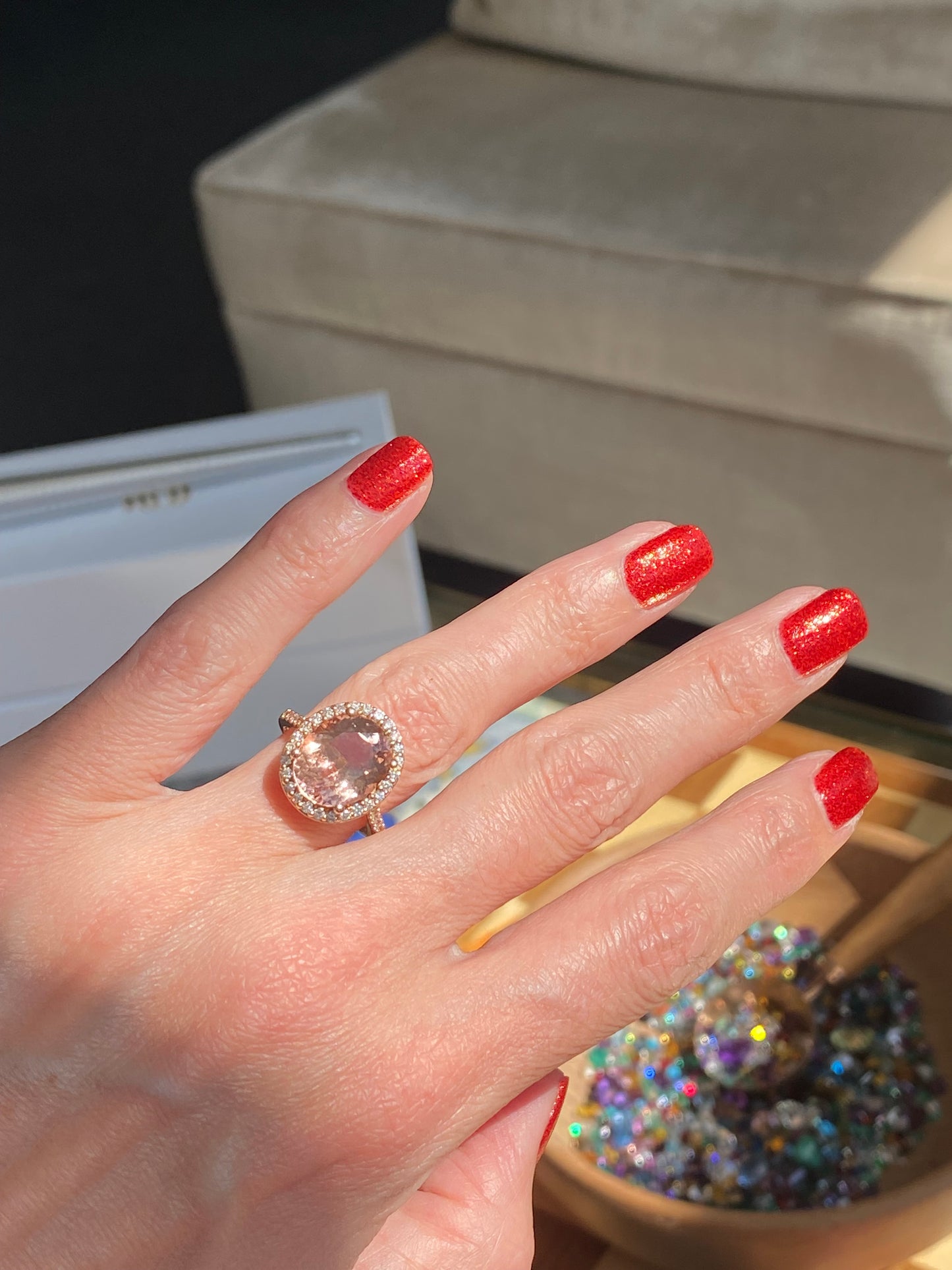 5.46 Carat Morganite and Natural Diamond Ring in 18ct Rose Gold