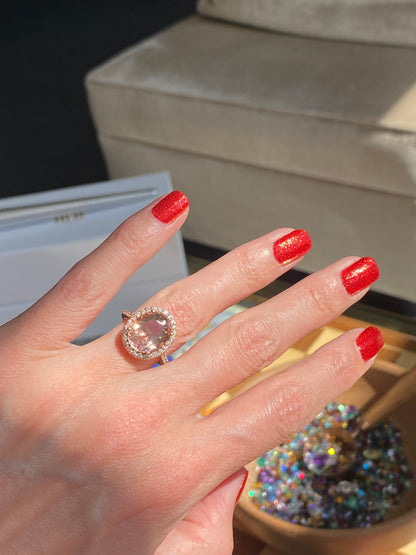 5.46 Carat Morganite and Natural Diamond Ring in 18ct Rose Gold