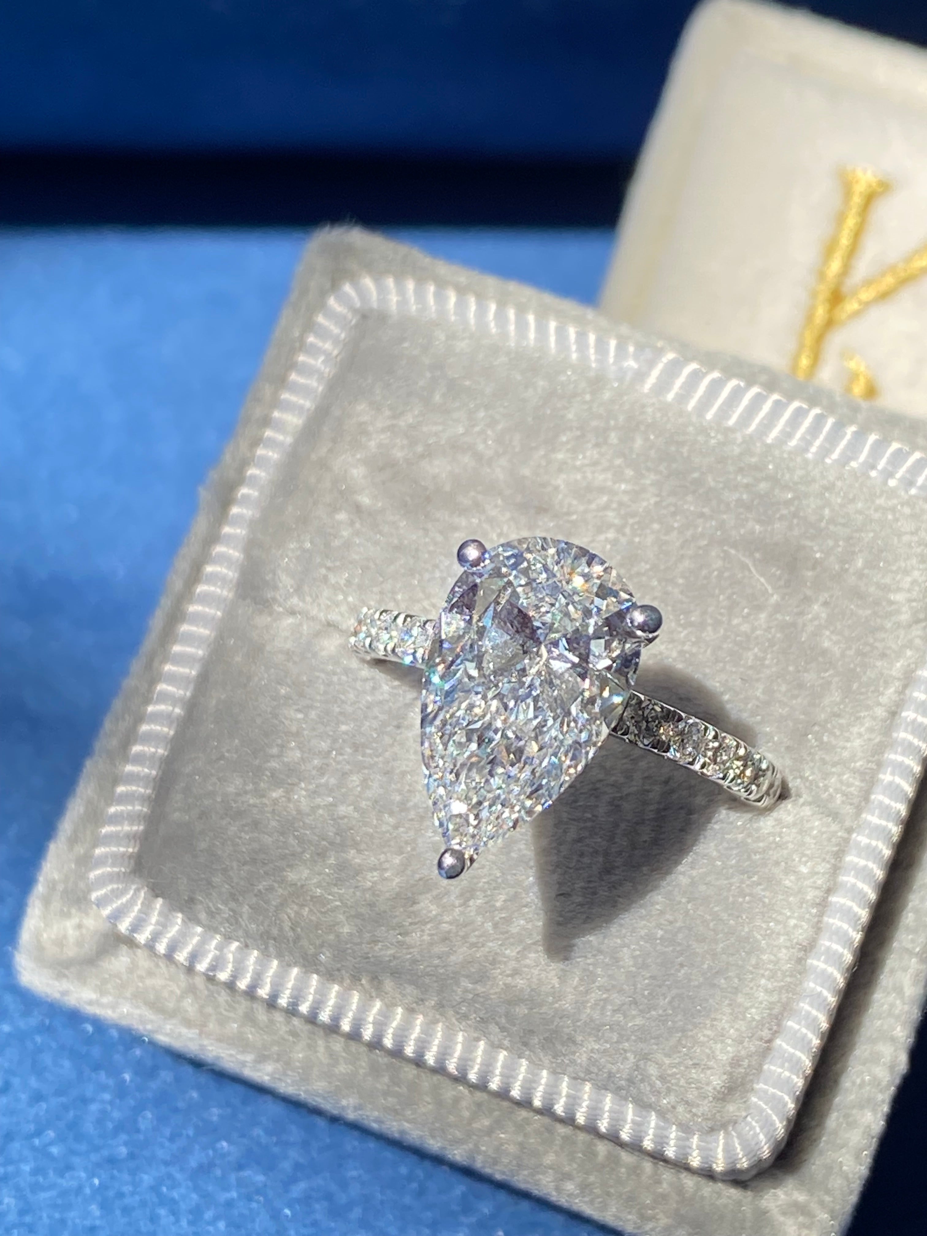 3.01 Carat Pear Cut D Colour Lab Diamond Solitaire Engagement Ring in Platinum