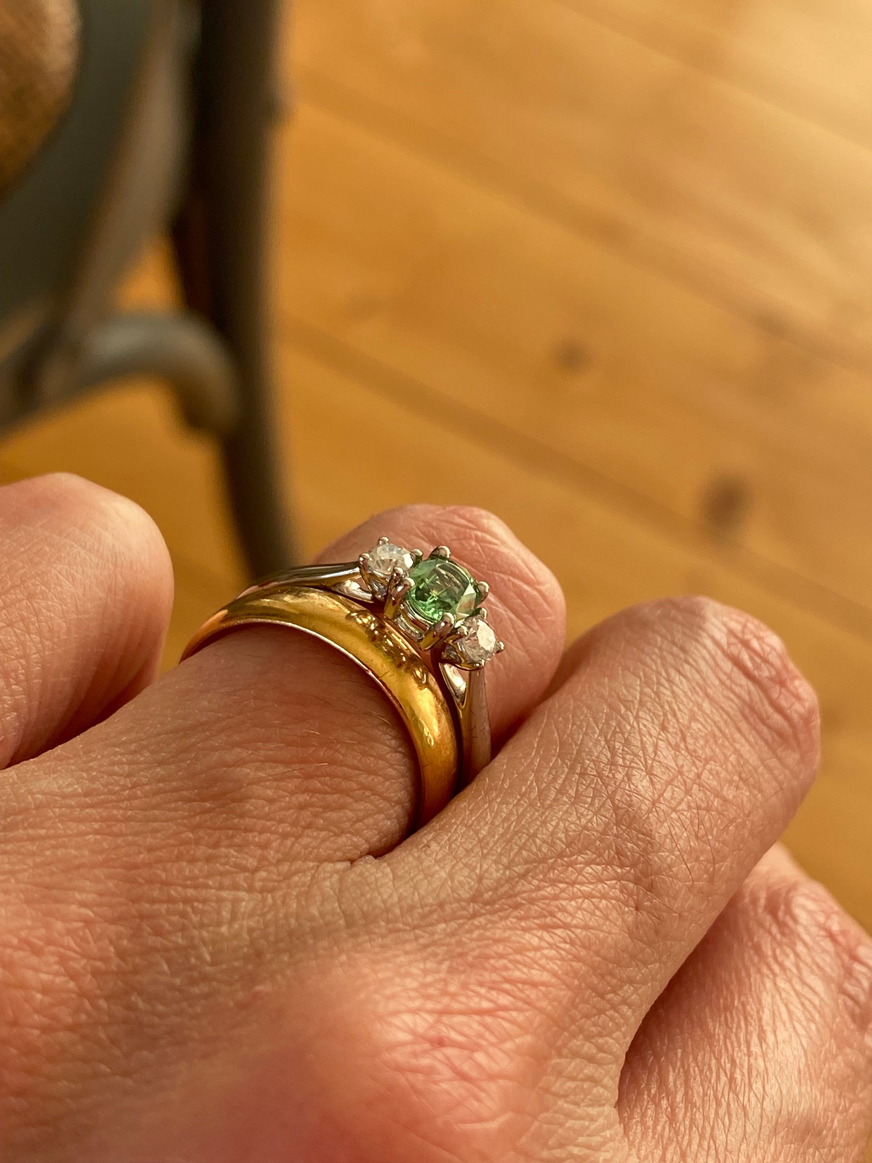 0.40 Carat Tsavorite Garnet and 0.20 Carat Diamond Three Stone Engagement Ring in Platinum