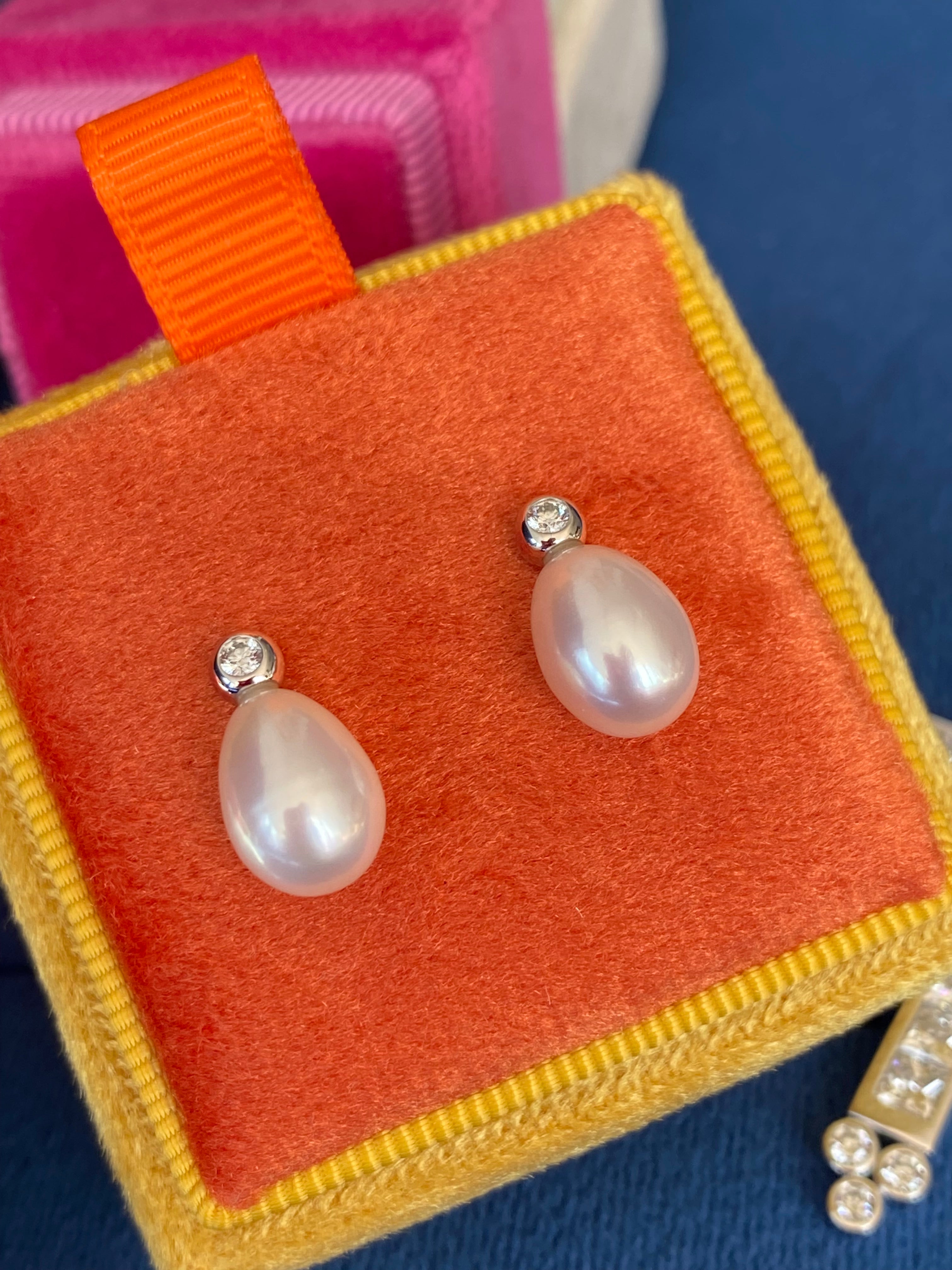 9.20 CTW Oval Pearl and Diamond Stud Earrings in 18ct White Gold