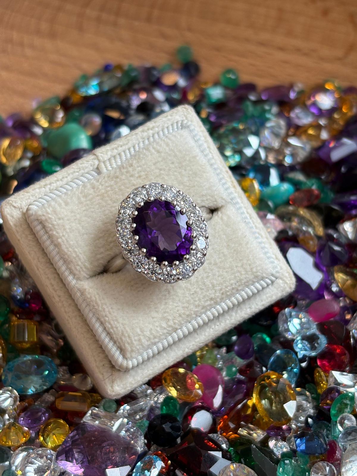 4.50 CTW Oval Cut Amethyst and Moissanite Halo Cocktail Ring