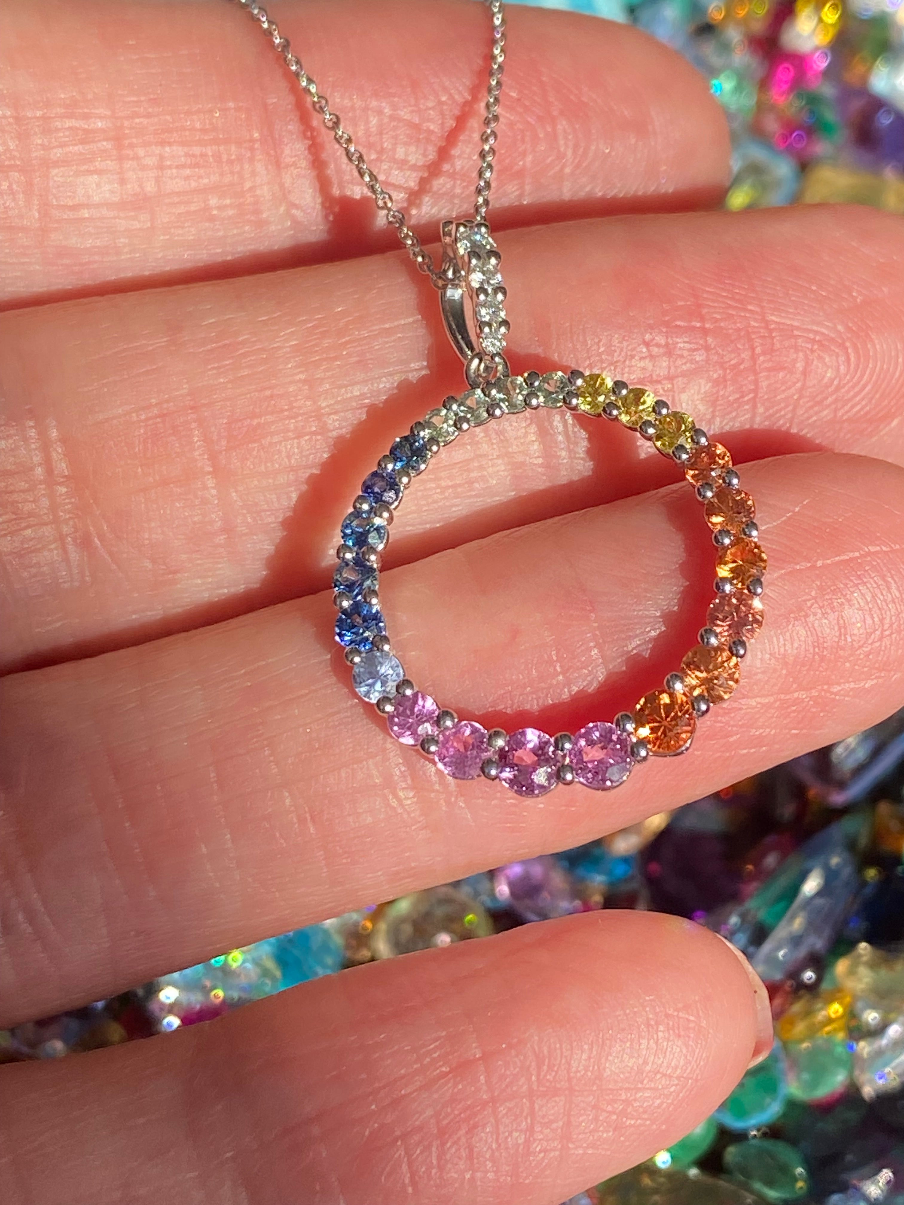 1.16 CTW Multi Colour Sapphire and Diamond Pendant Necklace in 18ct White Gold