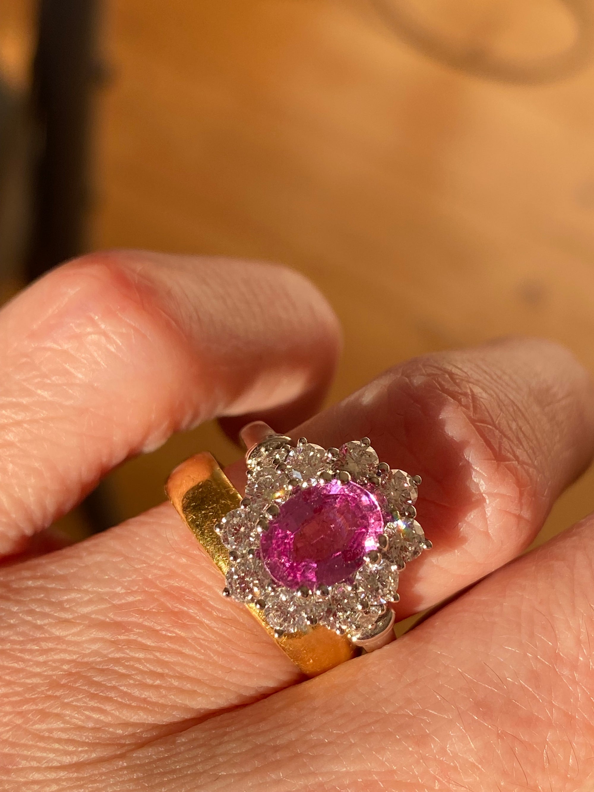 2.65 CTW Oval Cut Pink Sapphire and Natural Diamond Halo Ring in Platinum