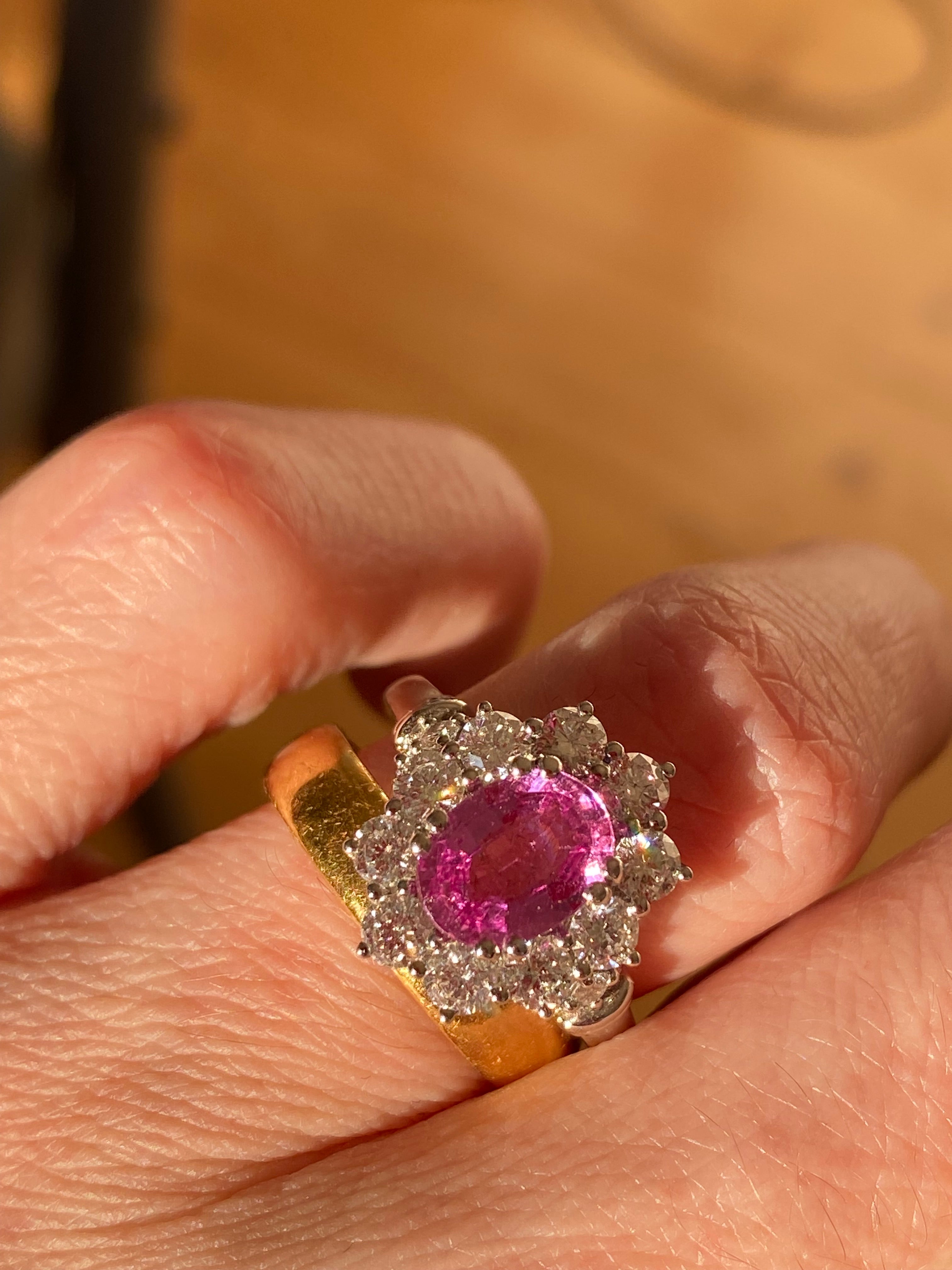 2.65 CTW Oval Cut Pink Sapphire and Natural Diamond Halo Ring in Platinum