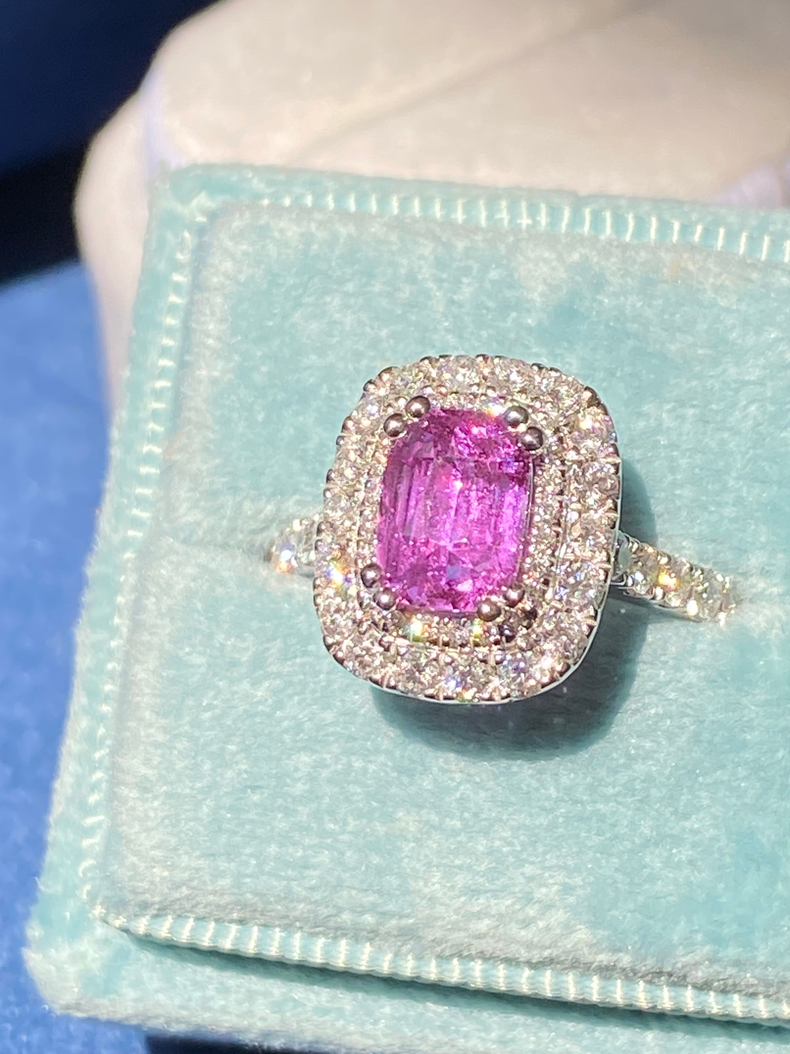 1.95 Carat Purple Sapphire and 0.97ctw Natural Diamond Halo Ring in Platinum