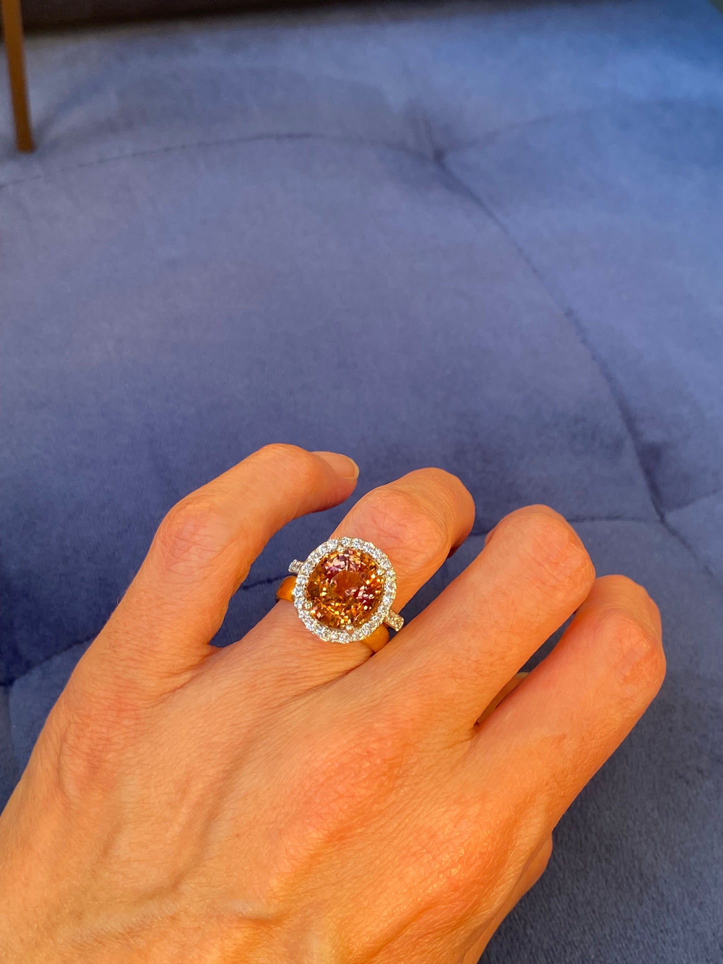 6.10 Carat Oval Cut Rose Pink Tourmaline and Natural Diamond Ring in Platinum