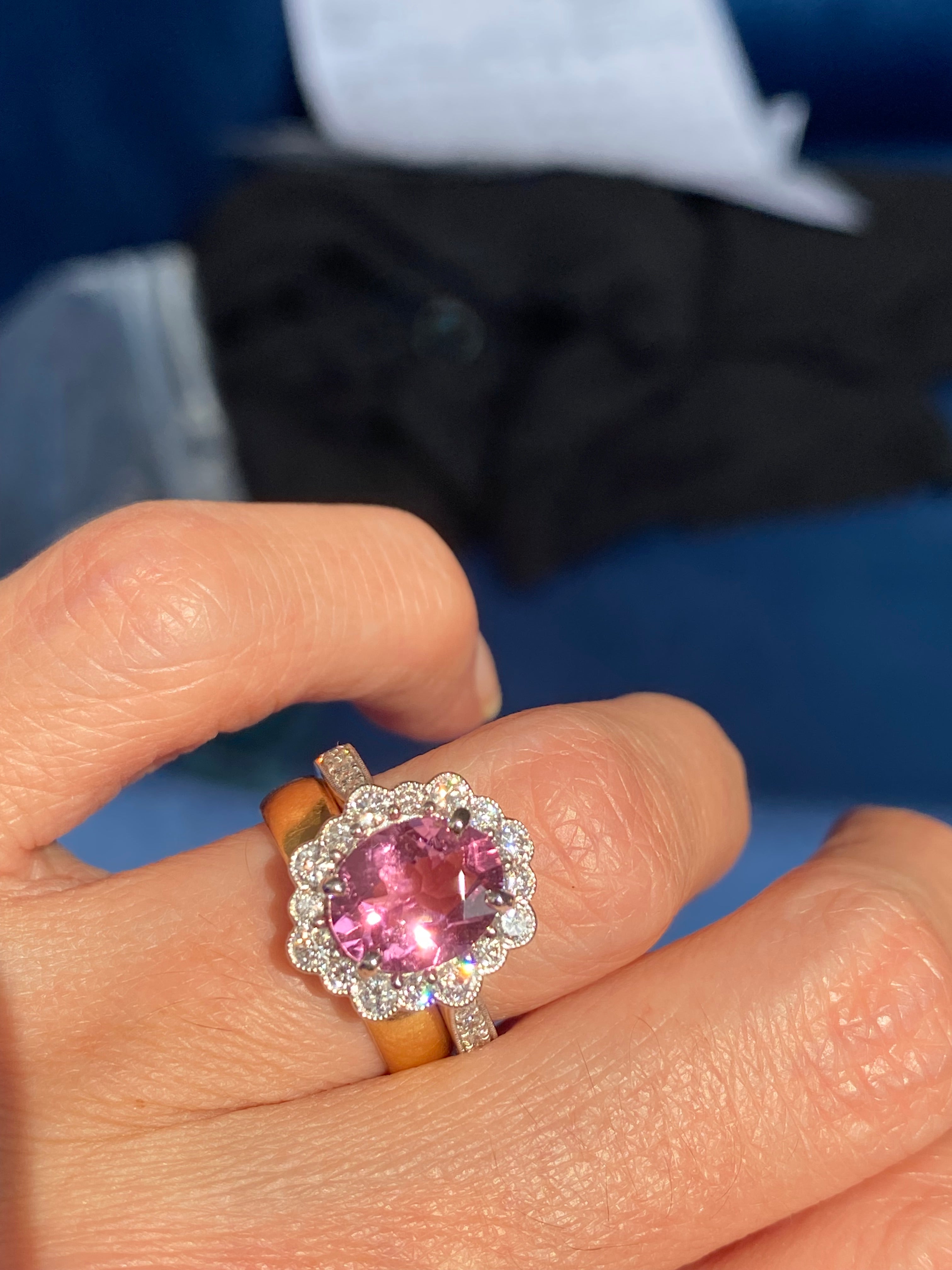 3.01 CTW Pink Tourmaline and Natural Diamond Halo Ring in Platinum