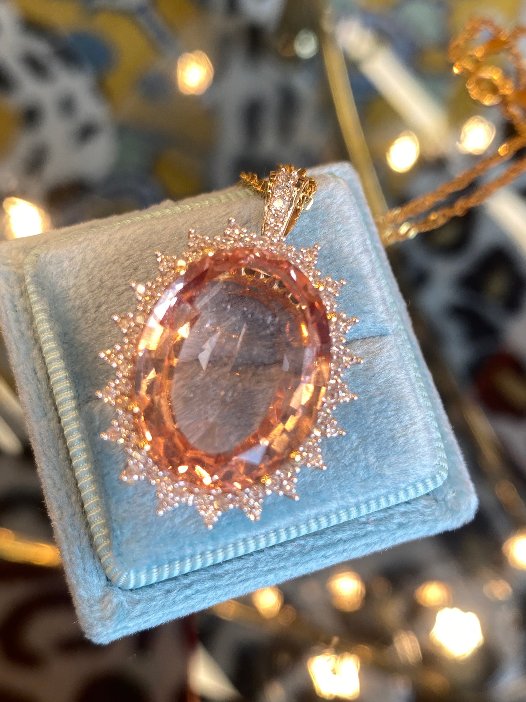 15.00 Carat Morganite and Diamond Pendant Necklace in 18ct Yellow Gold