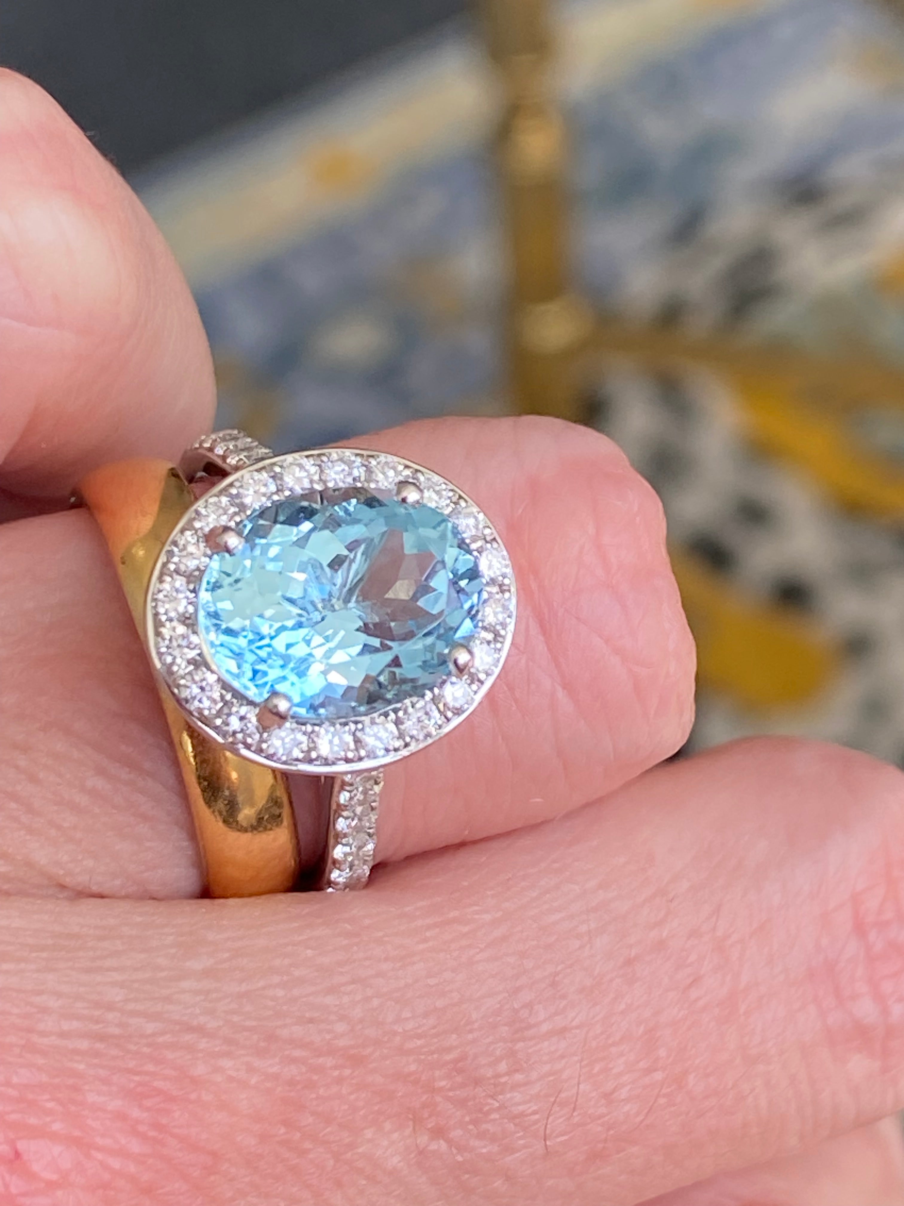 4.32 CTW Oval Cut Aquamarine and Natural Diamond Halo Engagement Ring in Platinum