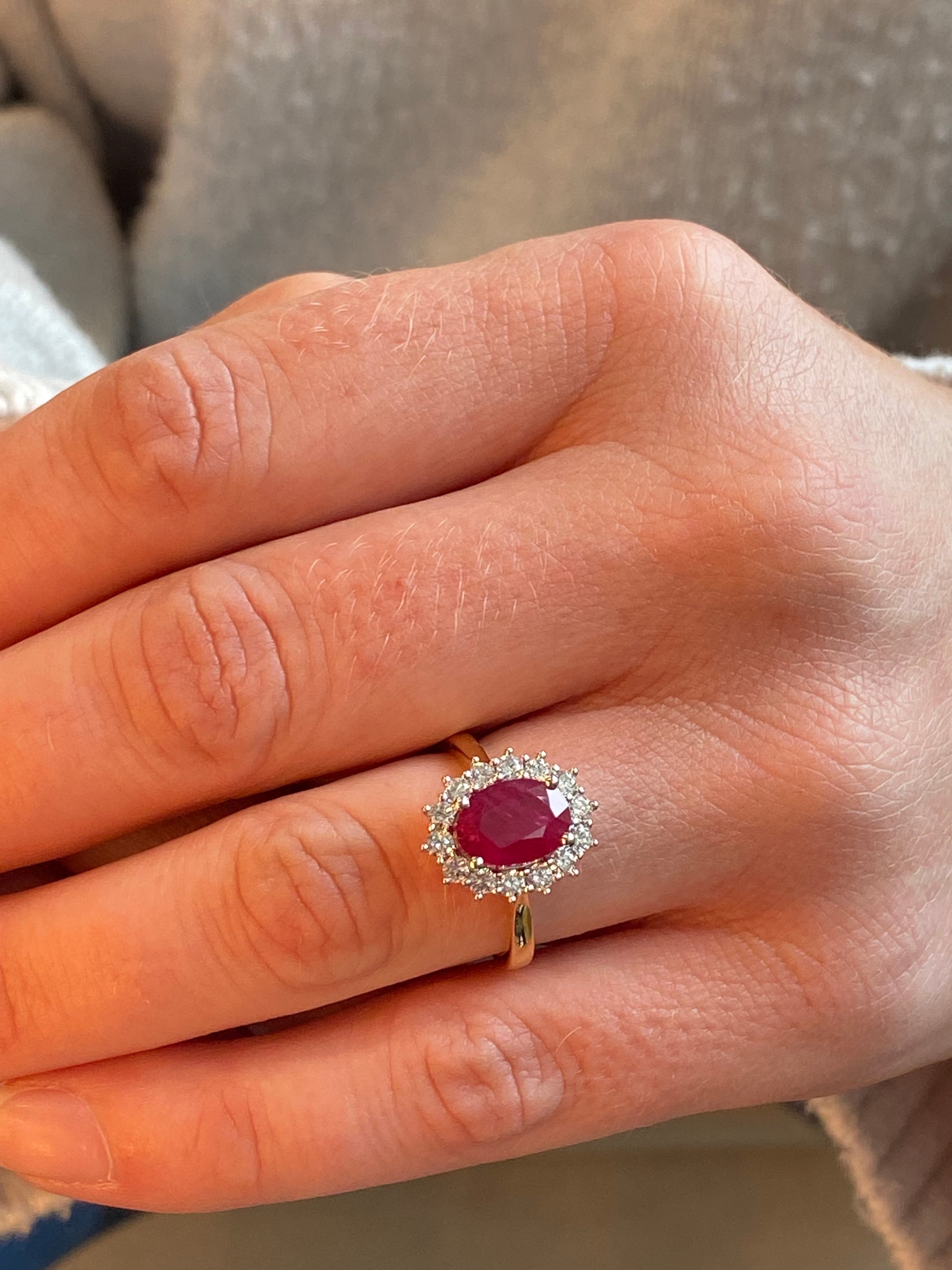 2.95ctw Oval-Cut Ruby and Natural Diamond Halo Ring in Platinum and 18ct Yellow Gold