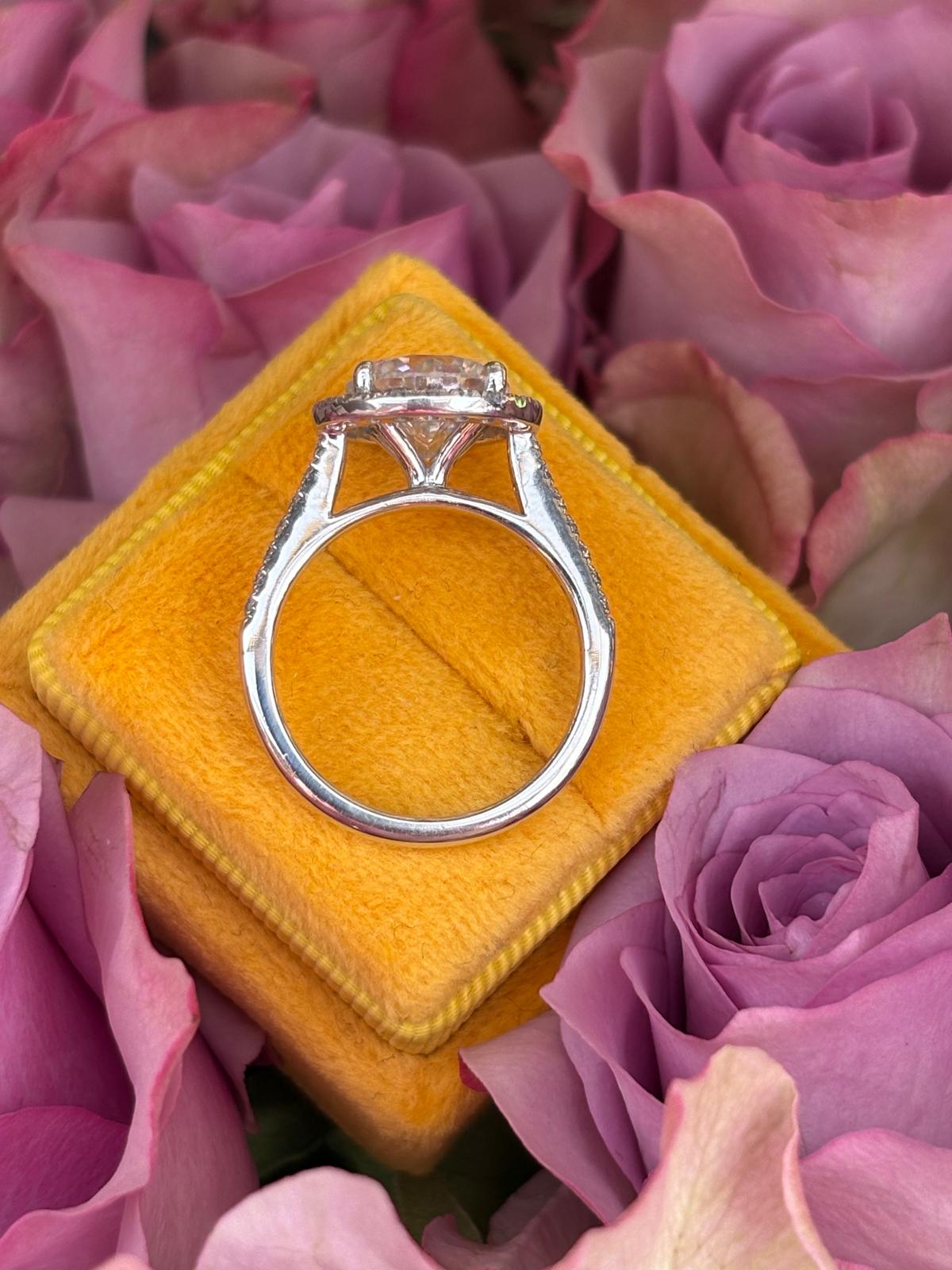 3.09 CTW Round Cut Moissanite Halo Engagement Ring in Sterling Silver