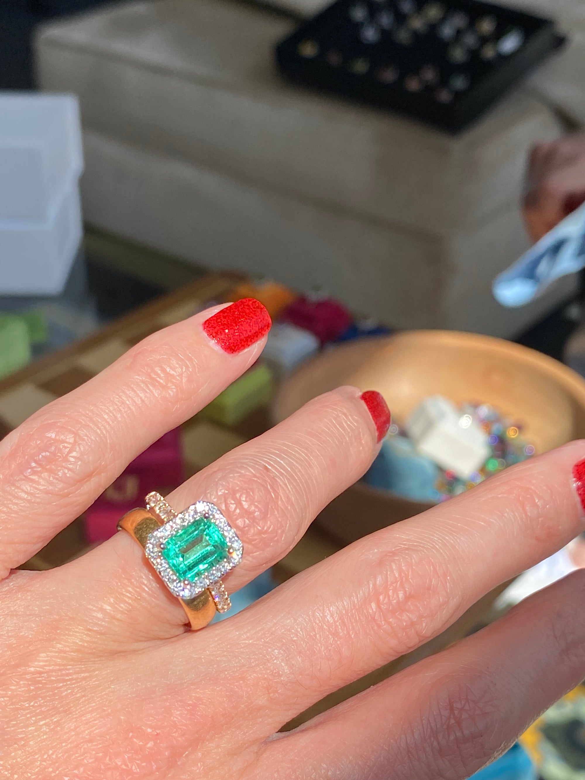 1.64 Carat Colombian Emerald and Natural Diamond Ring in 18ct White and Yellow Gold