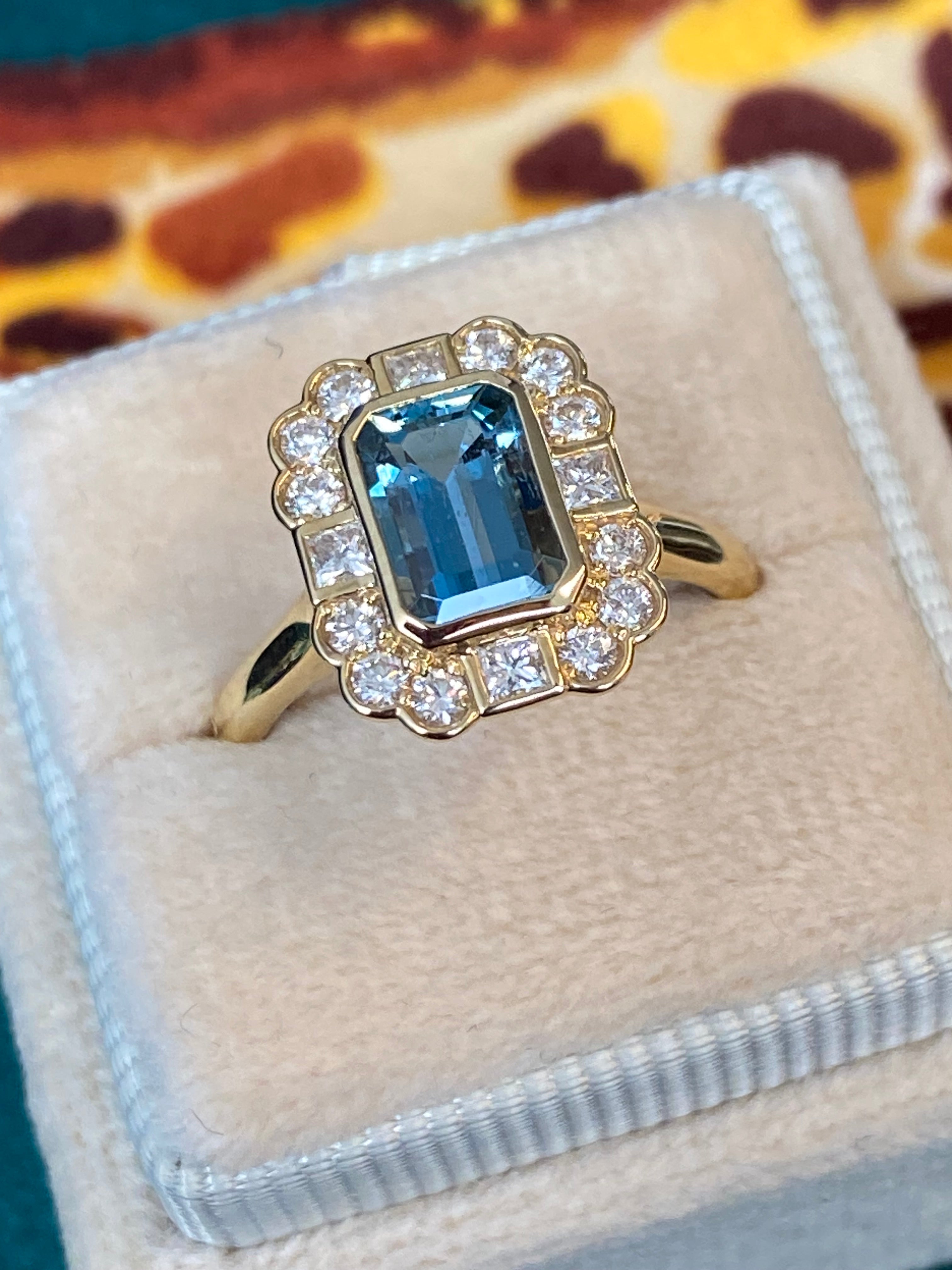 1.80 CTW Aquamarine and Natural Diamond Ring in 18ct Yellow Gold