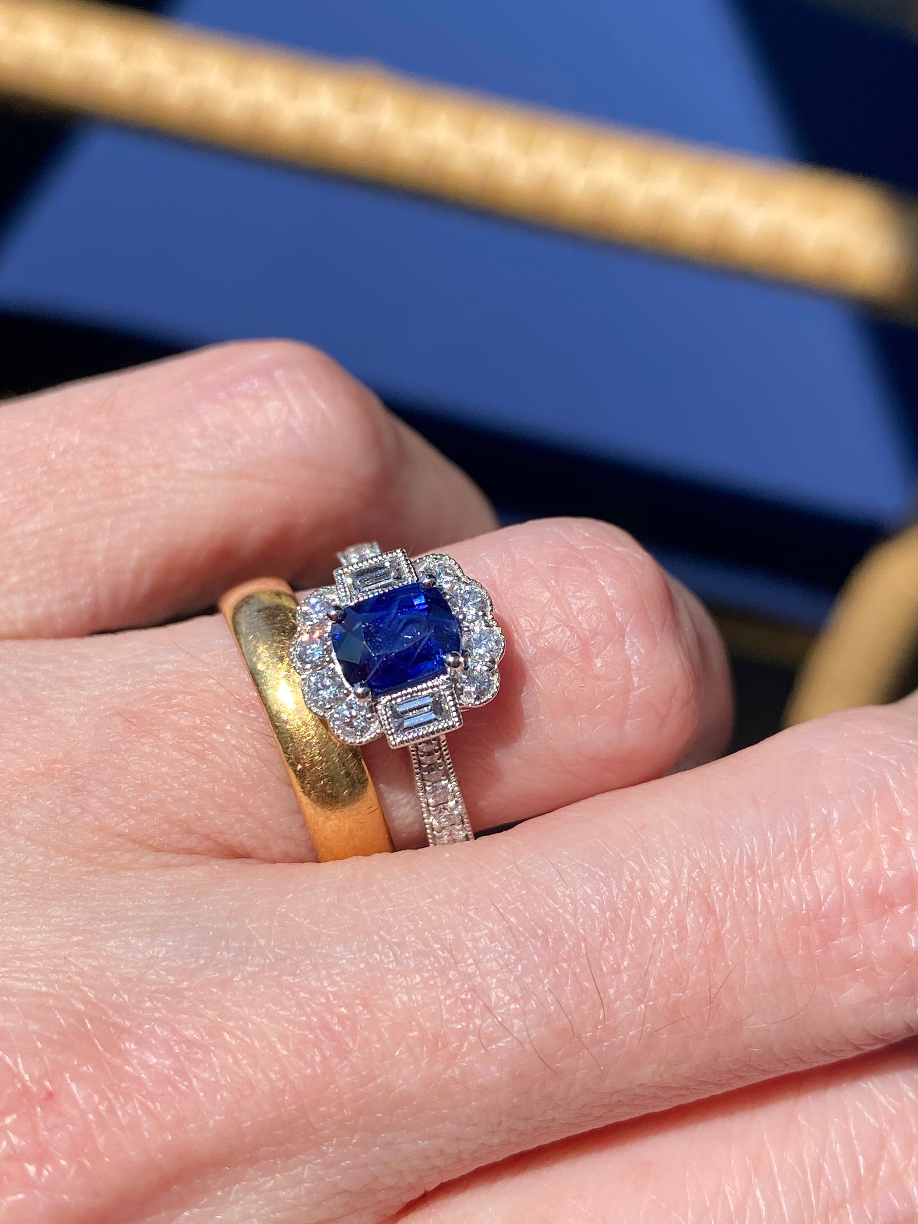 1.66 CTW Blue Ceylon Sapphire and Natural Diamond Ring in Platinum