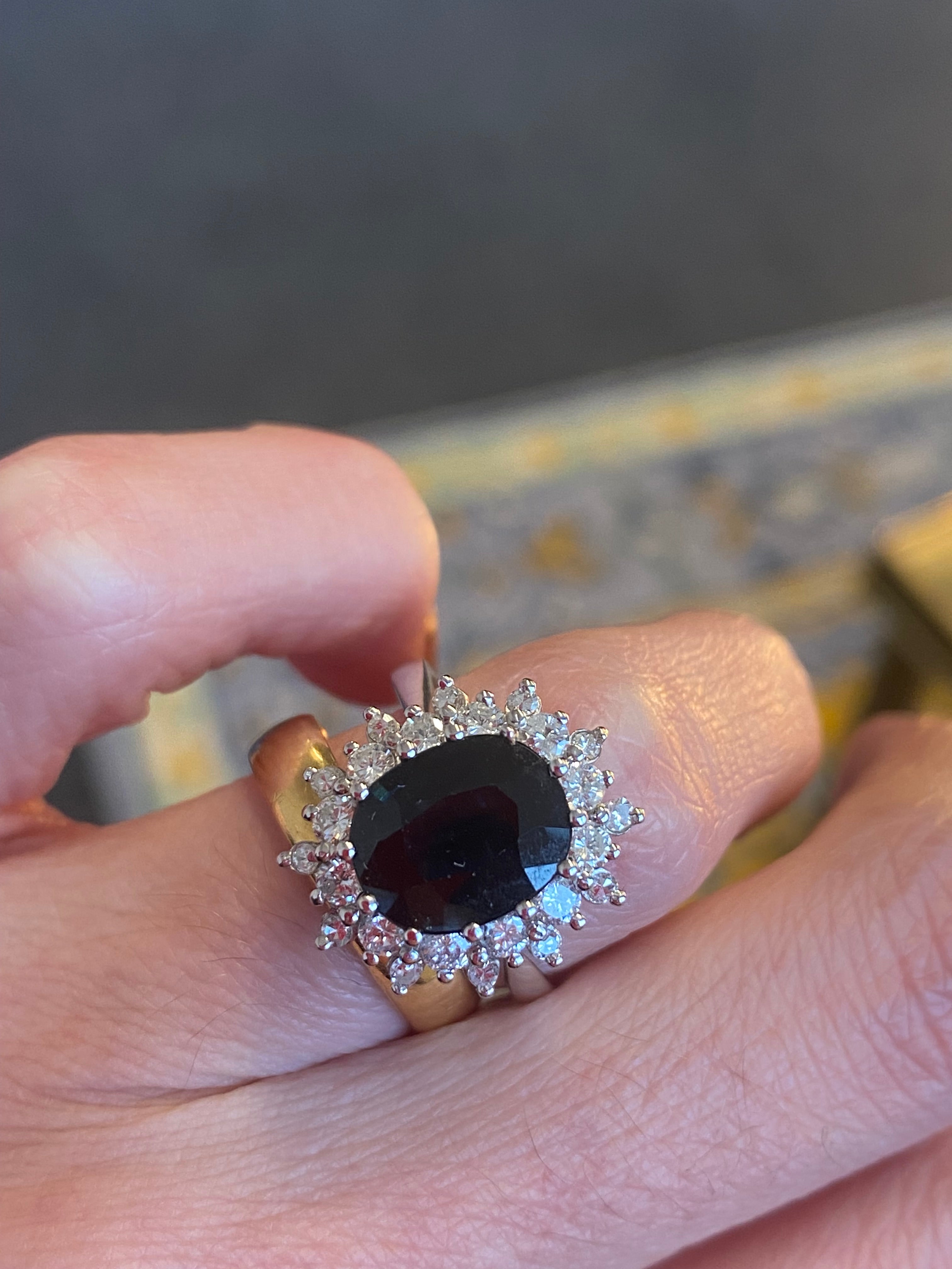 2.75 Carat Oval Blue Sapphire and 1.00 Carat Diamond Halo Ring in 18ct White Gold