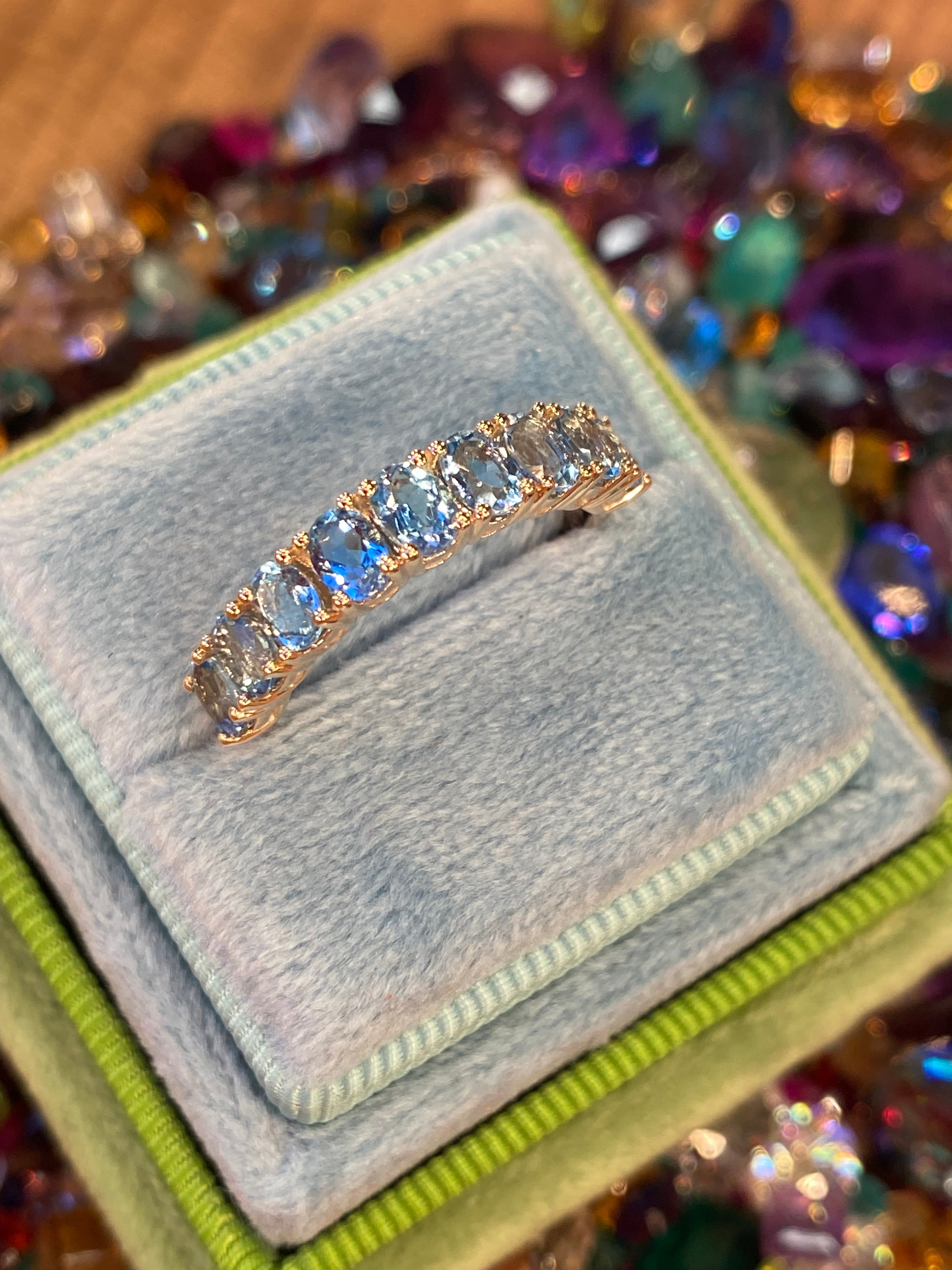 Beautiful 1.42 CTW Aquamarine Eternity Ring in 9ct Yellow Gold