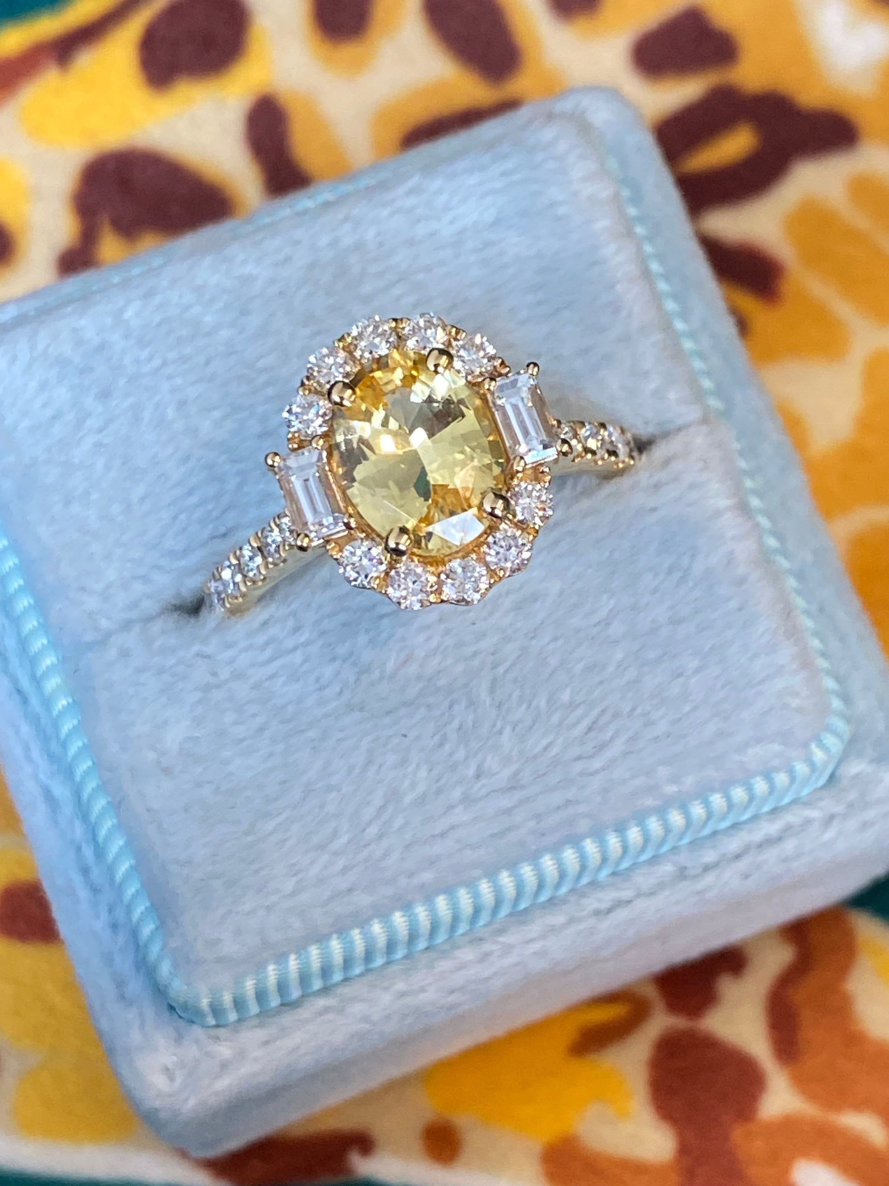 2.44 CTW Yellow Sapphire and Natural Diamond Halo Ring in 18ct Yellow Gold